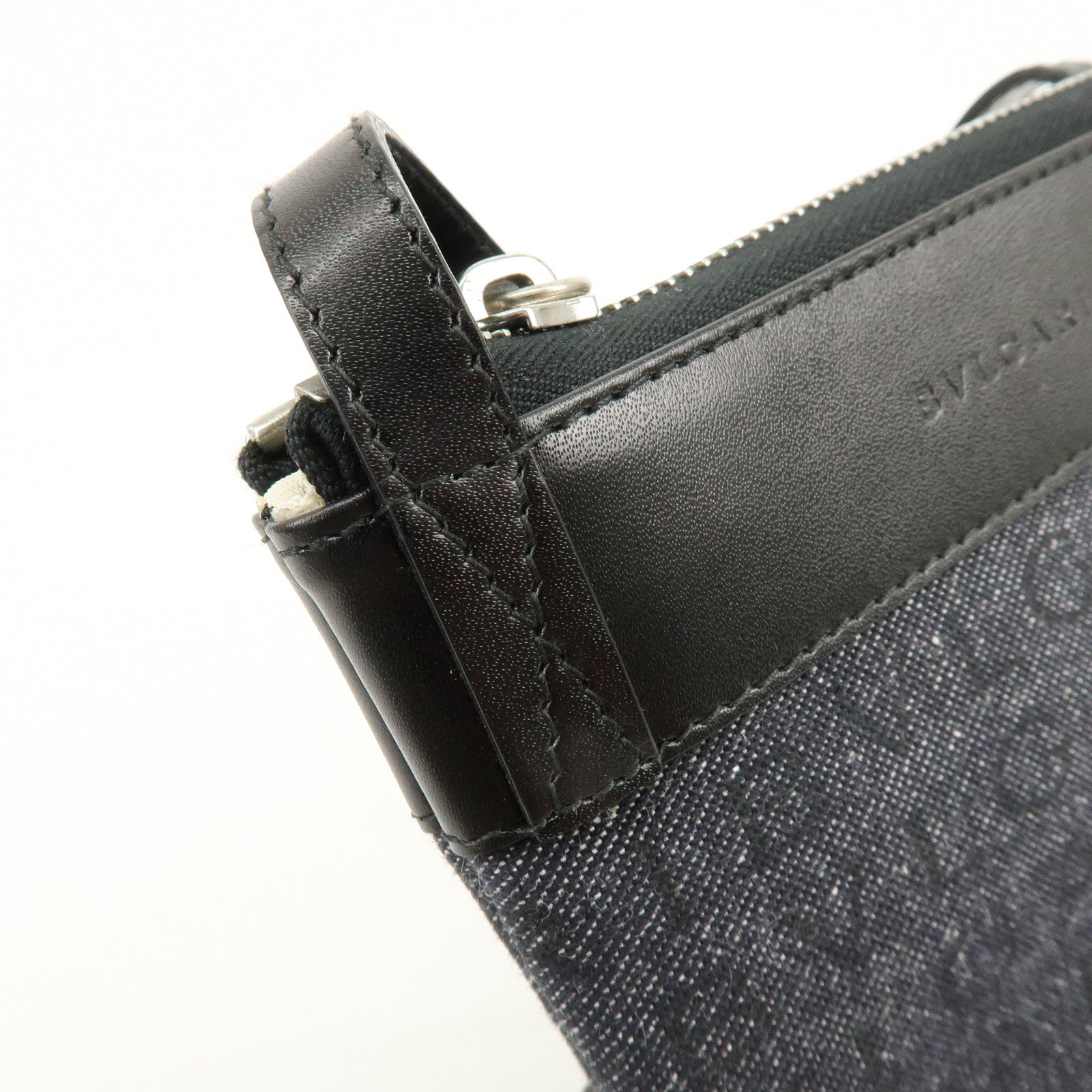 BVLGARI Logo Mania Denim Leather Shoulder Bag Crossbody Bag Black