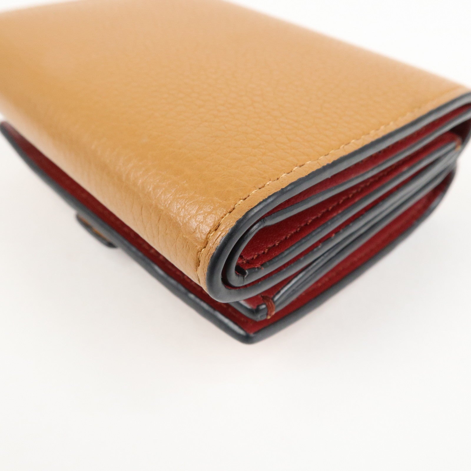 LOEWE Leather Tri-fold Compact Wallet Brown Used