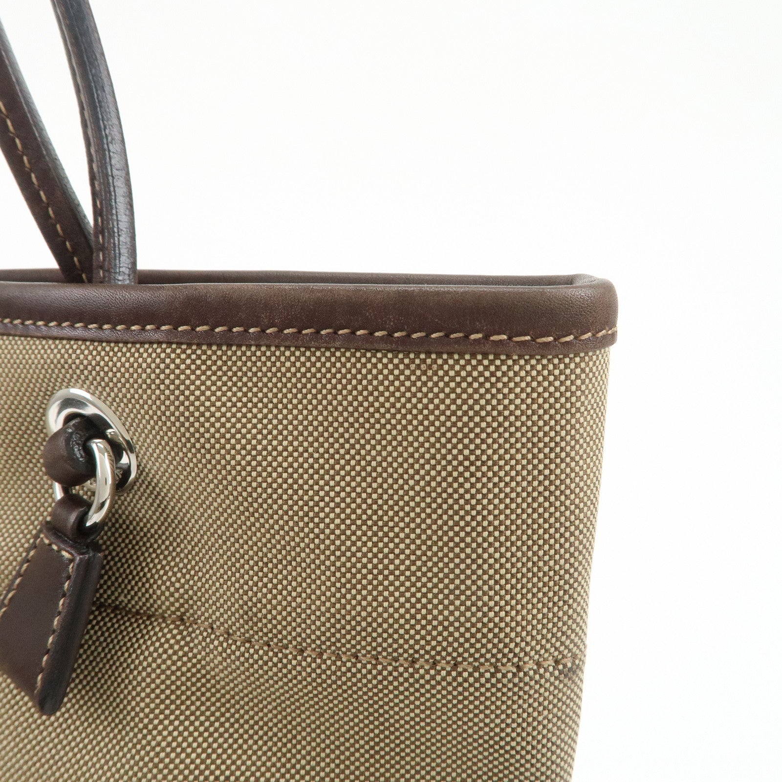 PRADA Jaguard Canvas Leather Tote Bag Shoulder Bag Brown BR3581