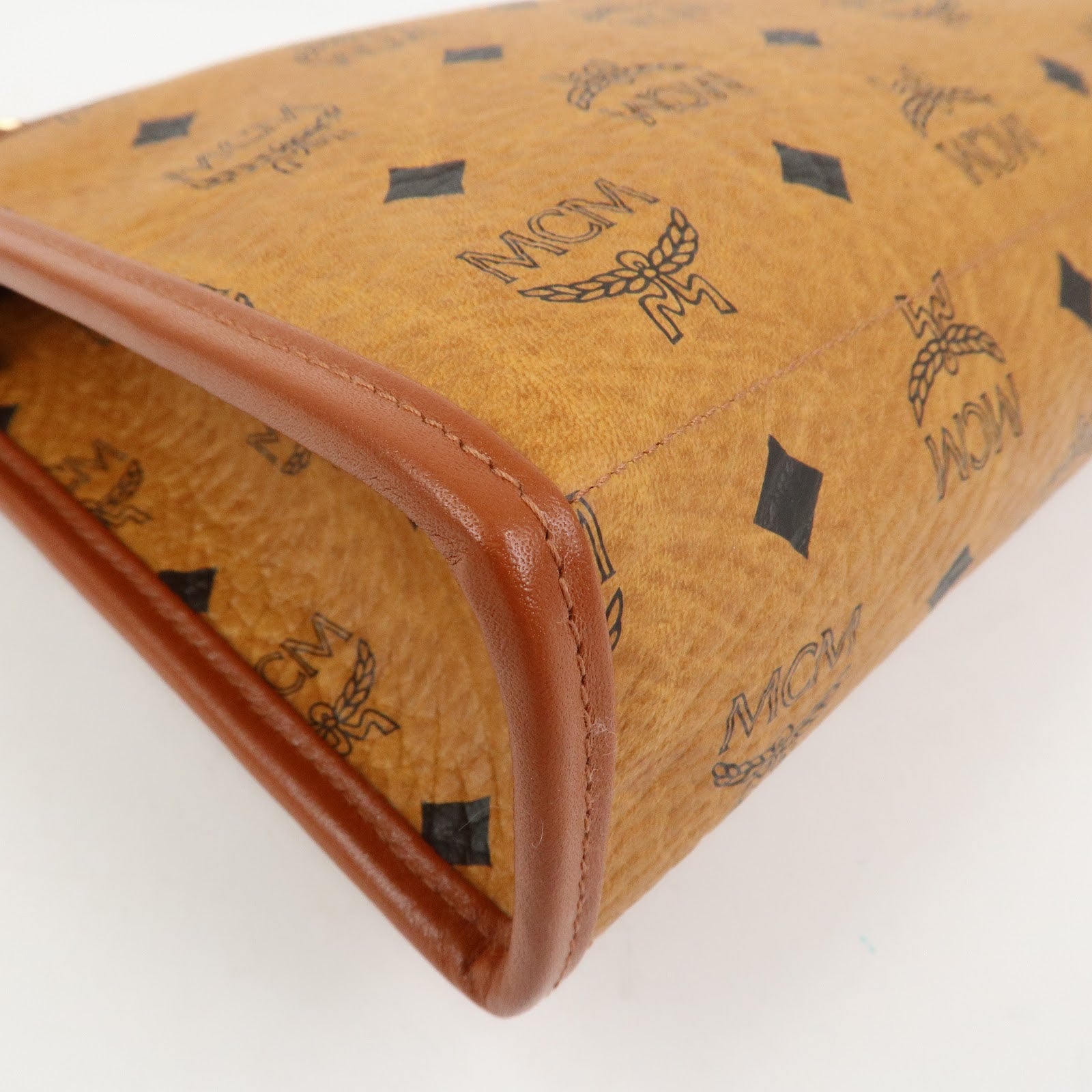 MCM Visetos Leather Clutch Bag Pouch Light Brown