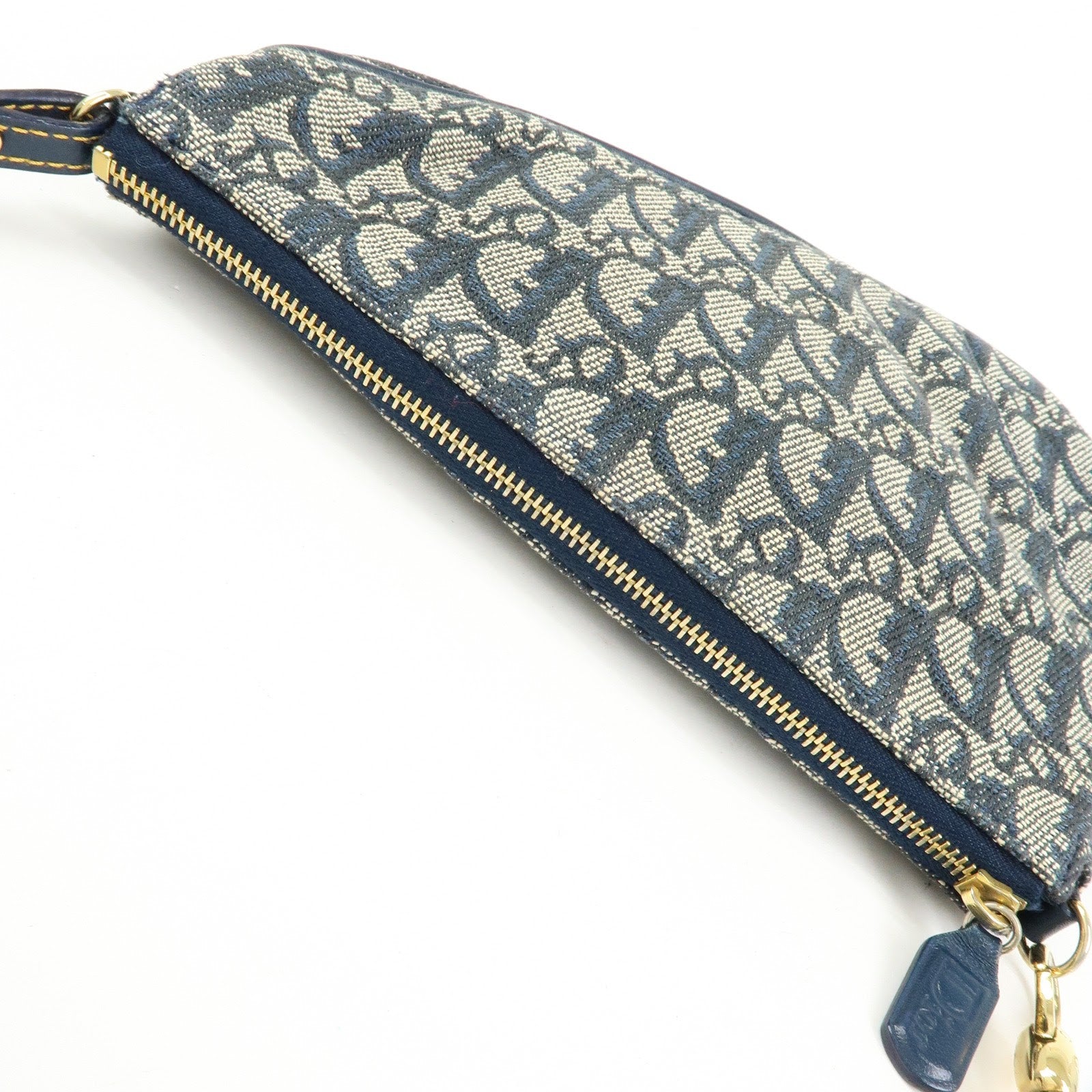 Christian Dior Saddle Oblique Canvas Leather Hand Bag Navy White