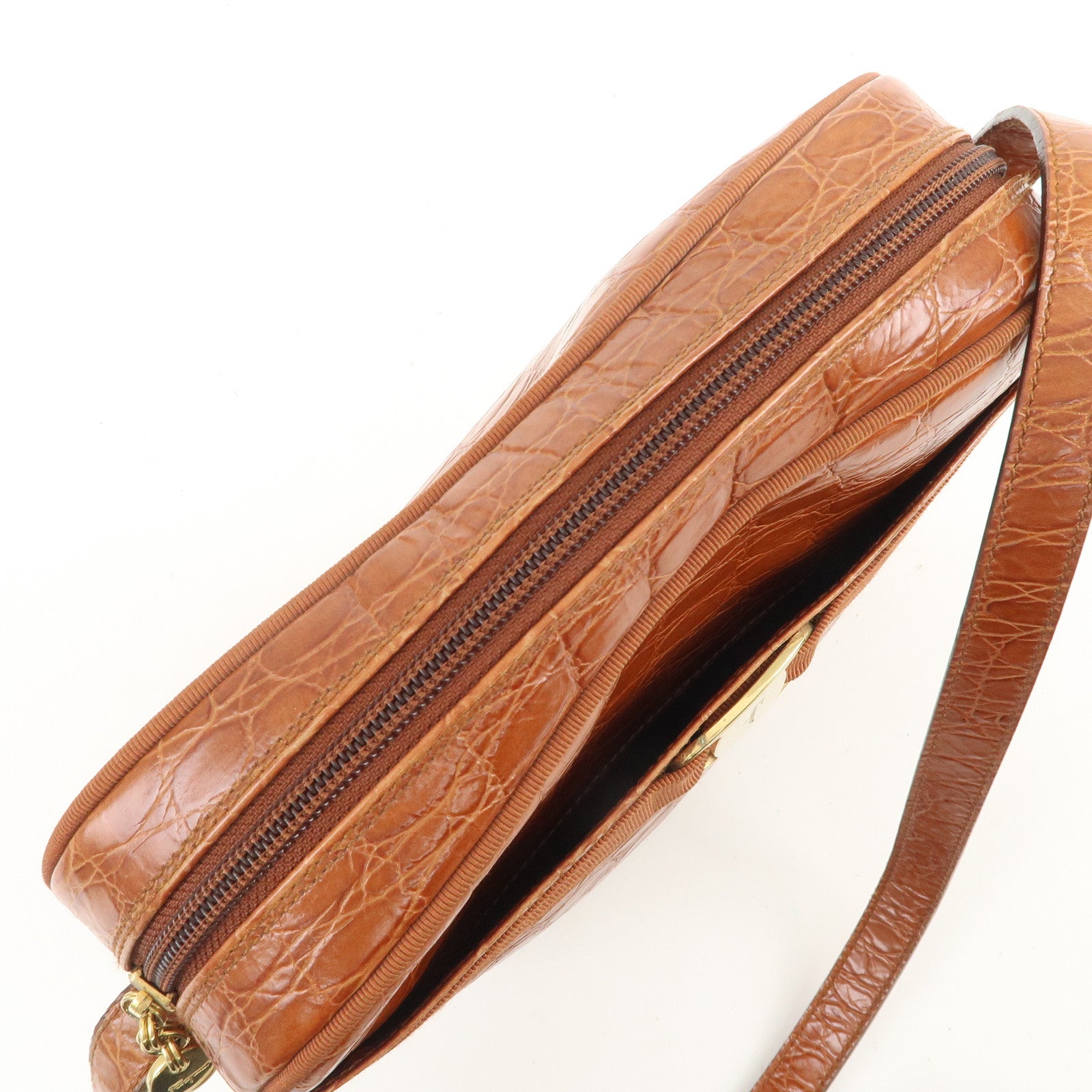 Ferragamo Vara Emboss Leather Shoulder Bag Crossbody Bag Brown