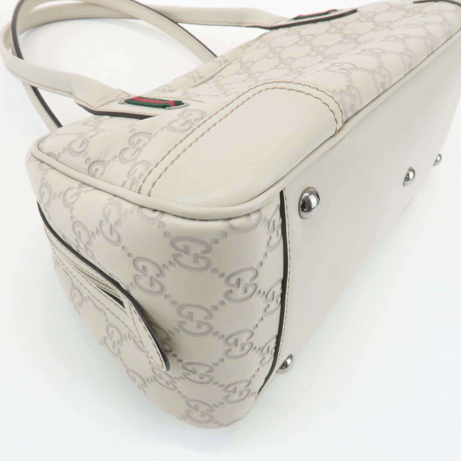 GUCCI Sherry Guccissima Leather Boston Bag Hand Bag Ivory 293594 Used