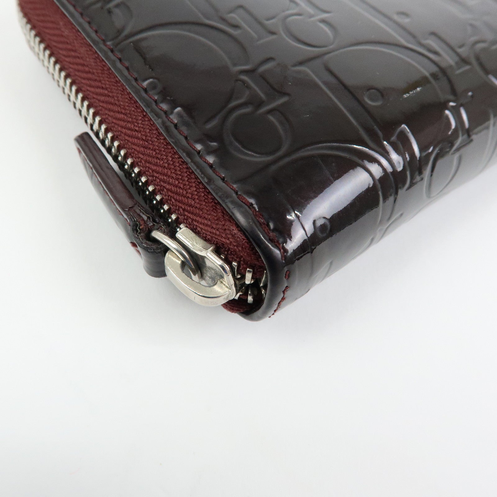 Christian Dior Trotter Patent Leather Round Zippy Wallet Purple