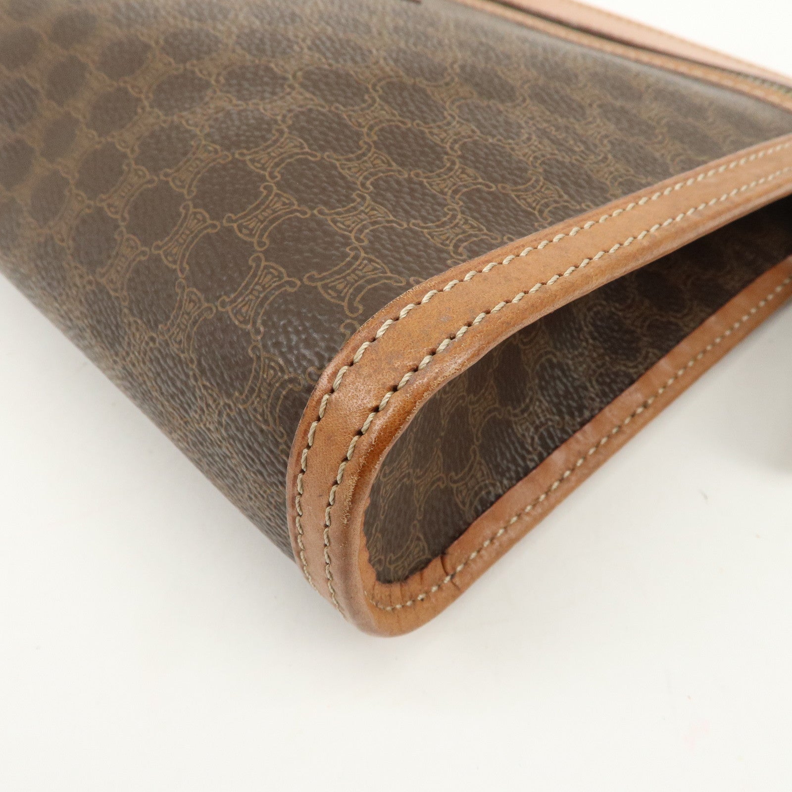 CELINE Macadam PVC Leather Clutch Bag Brown Gold HDW
