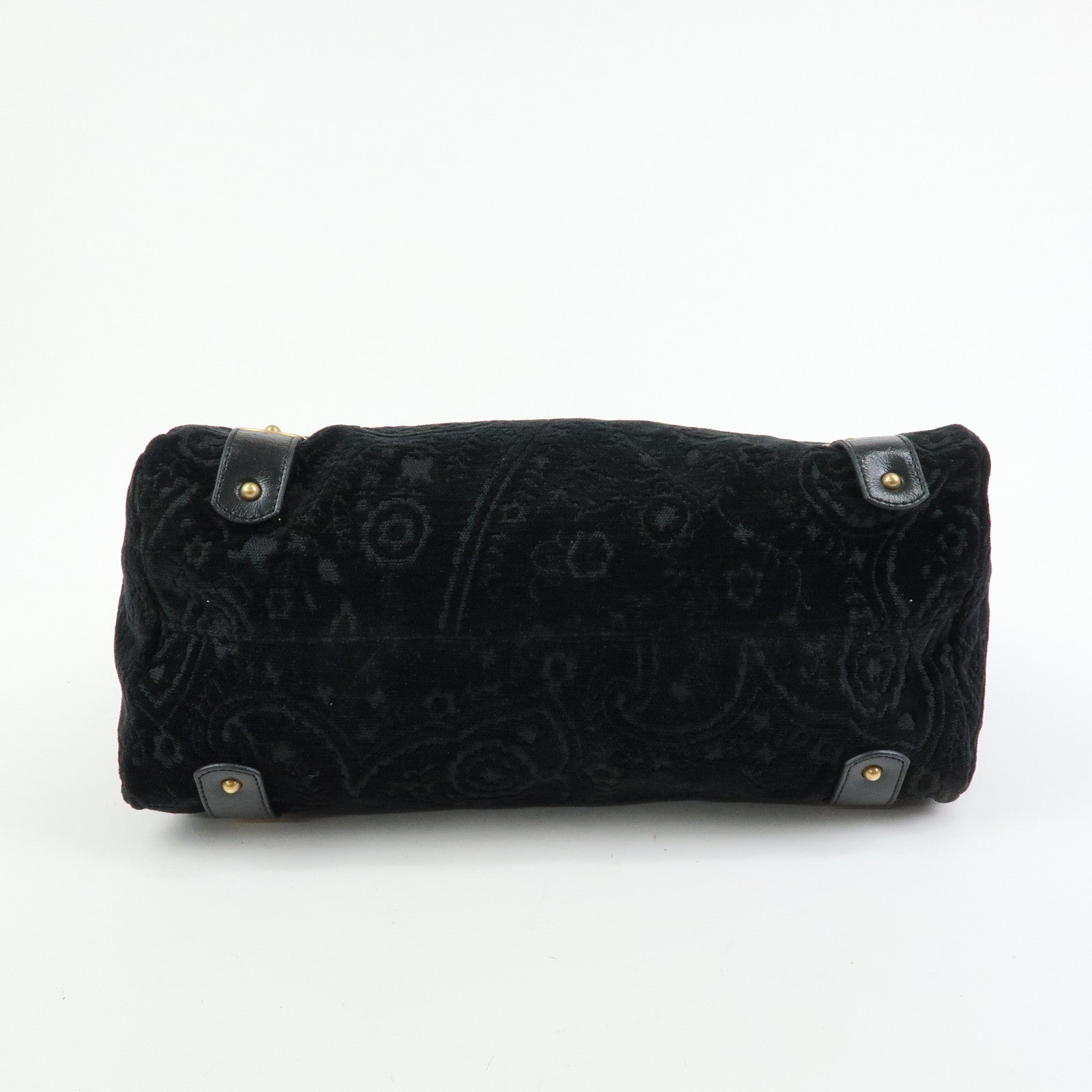 STELLA MCCARTNEY Canvas Leather Tote Hand Bag Paisley Pattern Black