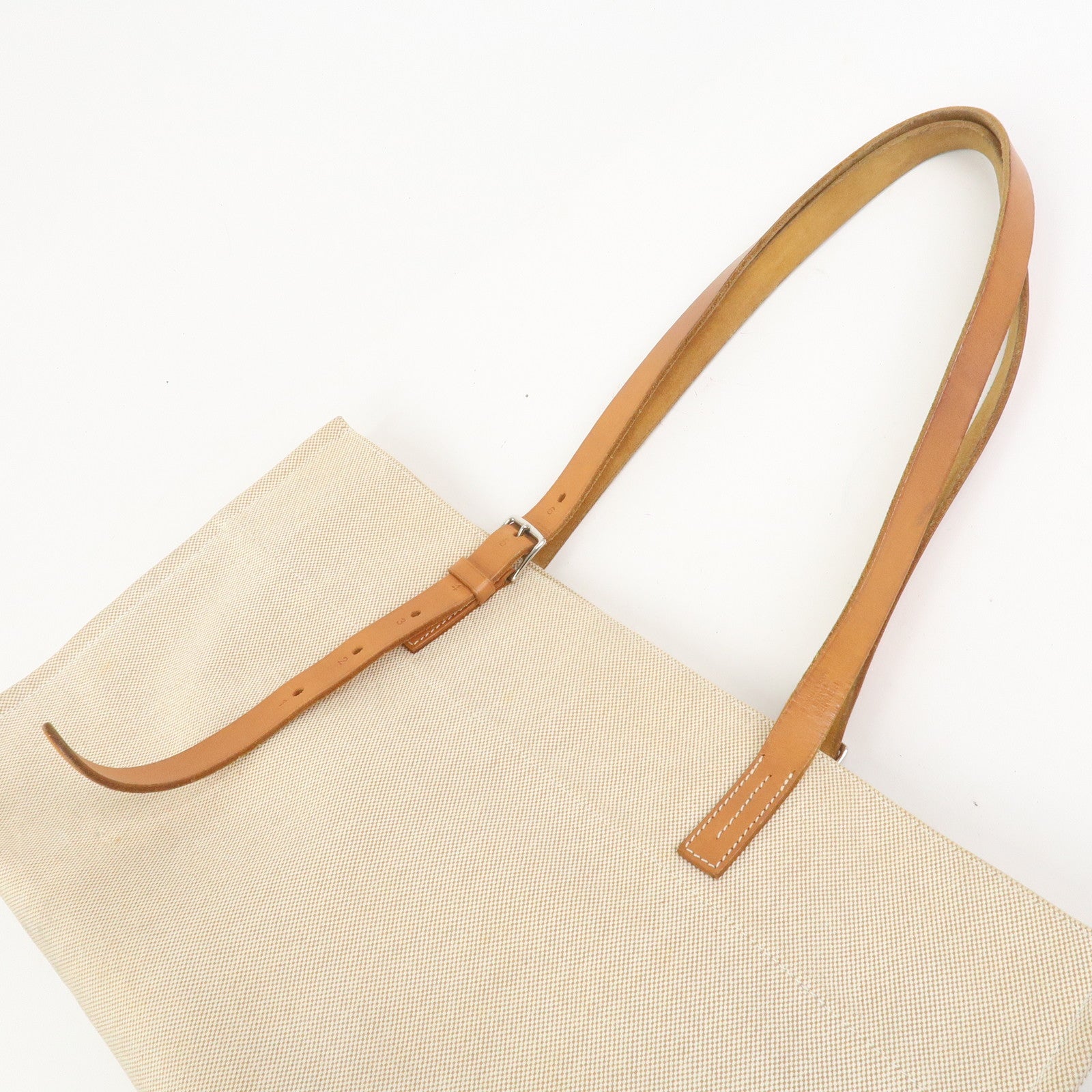 HERMES Etriviere Elan Toile H Leather Tote Bag Natural Brown