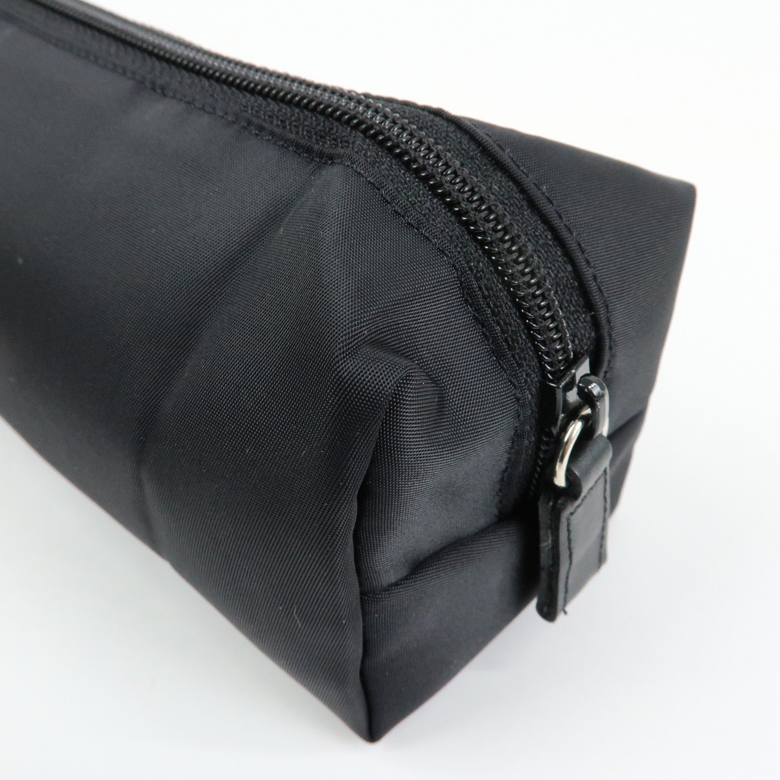 PRADA Triangle Logo Nylon Cosmetic Pouch Makeup Bag Black