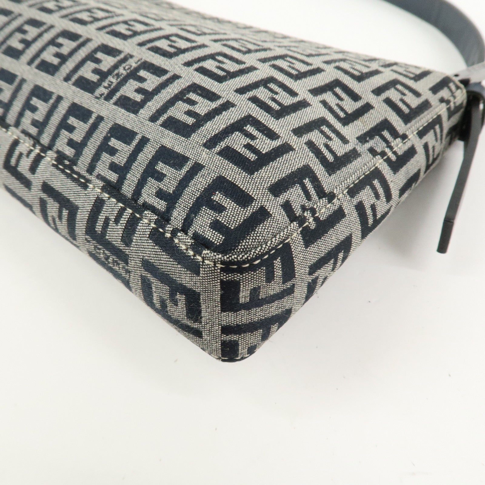 FENDI Zucchino Canvas Leather Shoulder Bag Hand Bag Navy 8BR042