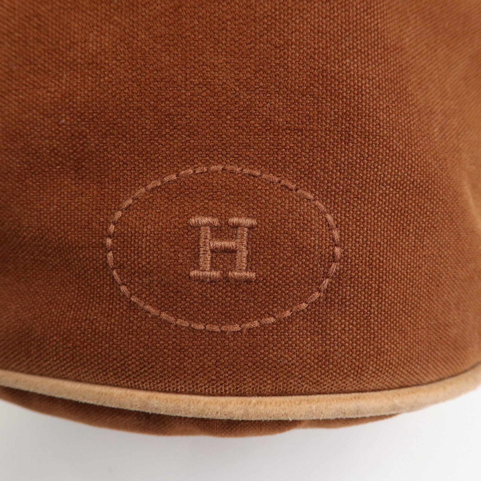 HERMES Canvas Leather Porochon Mimil PM Drawstring Backpack Brown