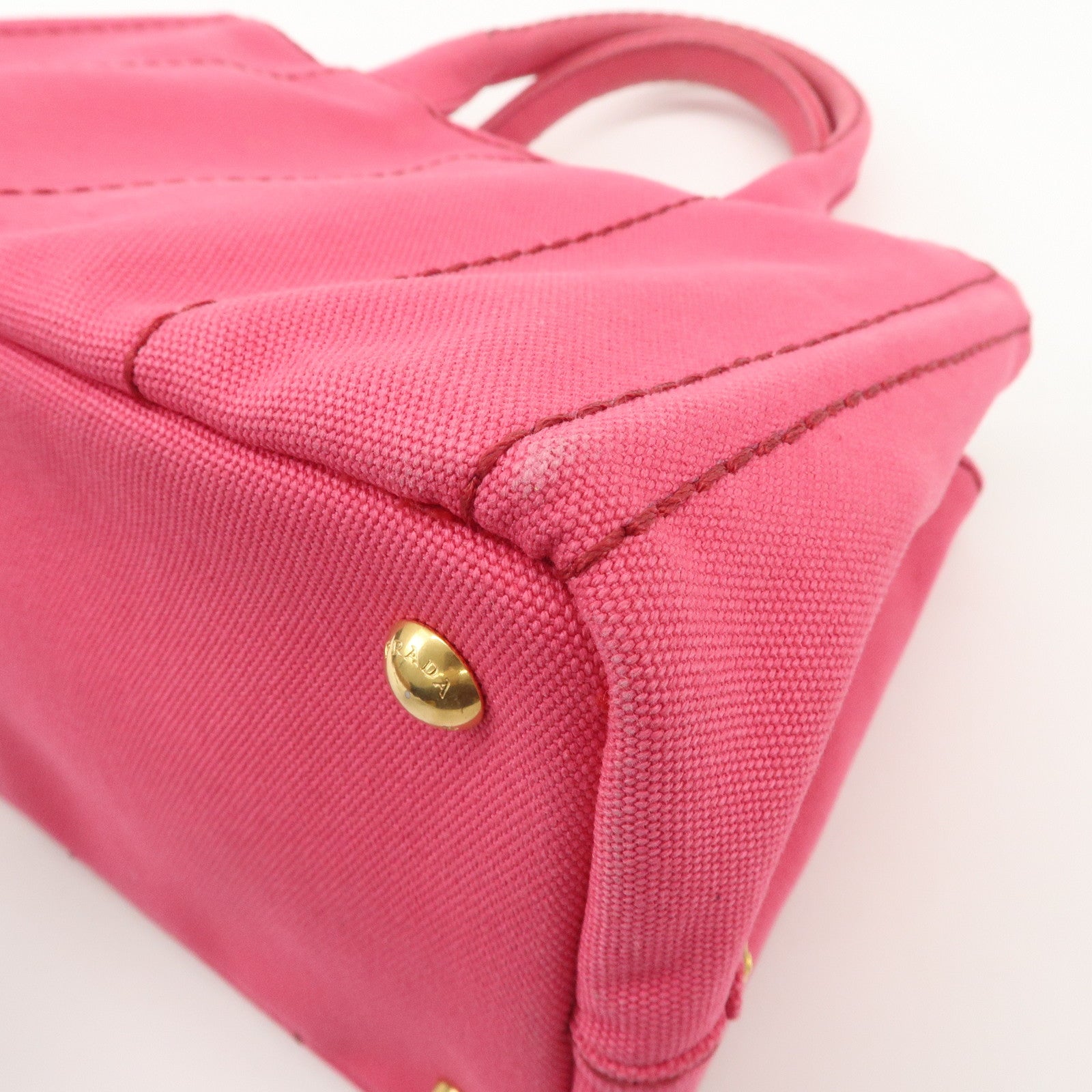 PRADA Logo Canapa Mini Canvas 2Way Tote Bag Pink 1BG439 Used