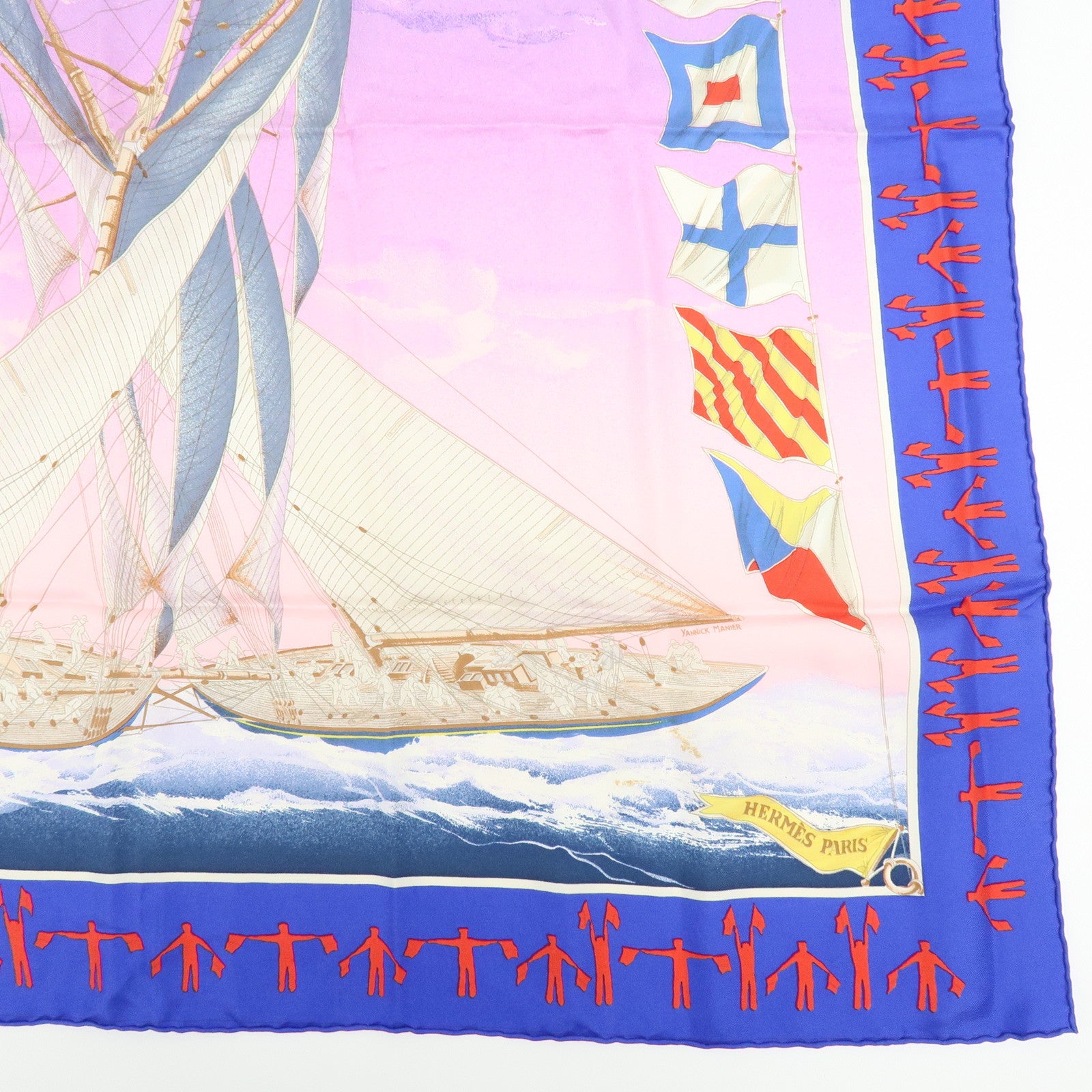 HERMES Carre 90 Silk 100% Scarf EN COURSE Purple Blue