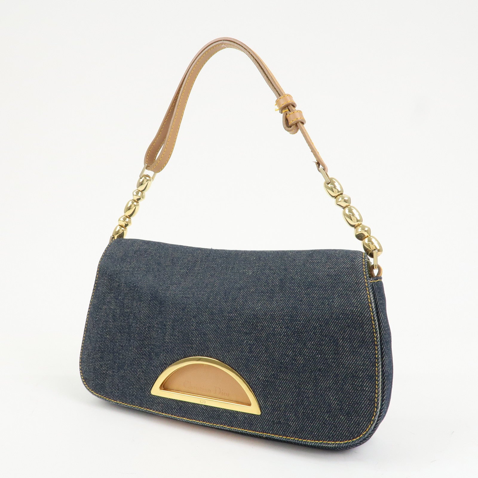 Christian Dior Malice Pearl Denim Leather Hand Bag Shoulder Bag