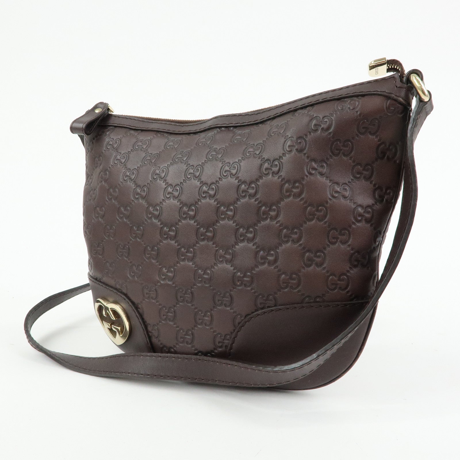 GUCCI Lovely Heart Guccissima Leather Shoulder Bag Brown 257072