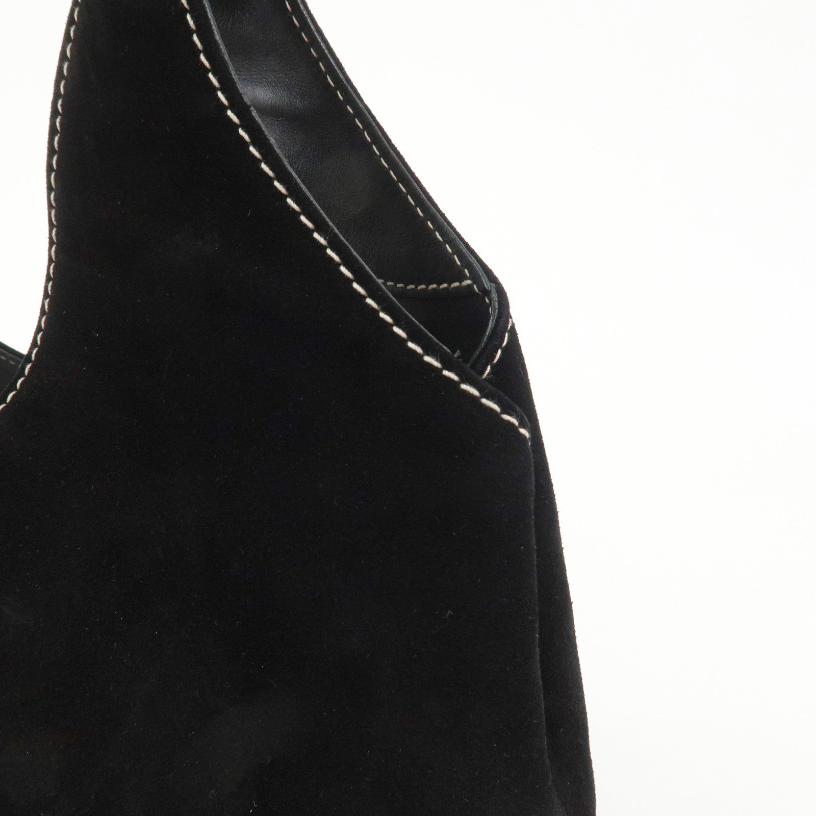 Ferragamo Suede Shoulder Bag Hand Bag Black White