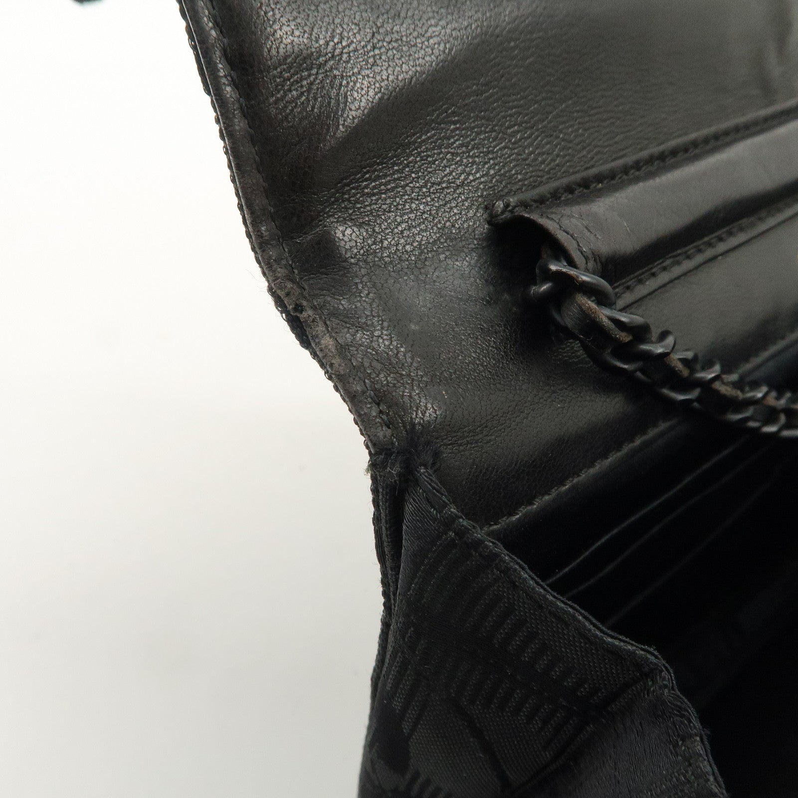 Chanel New Travel Line Nylon Jacquard Leather Chain Wallet Black A15772 Used