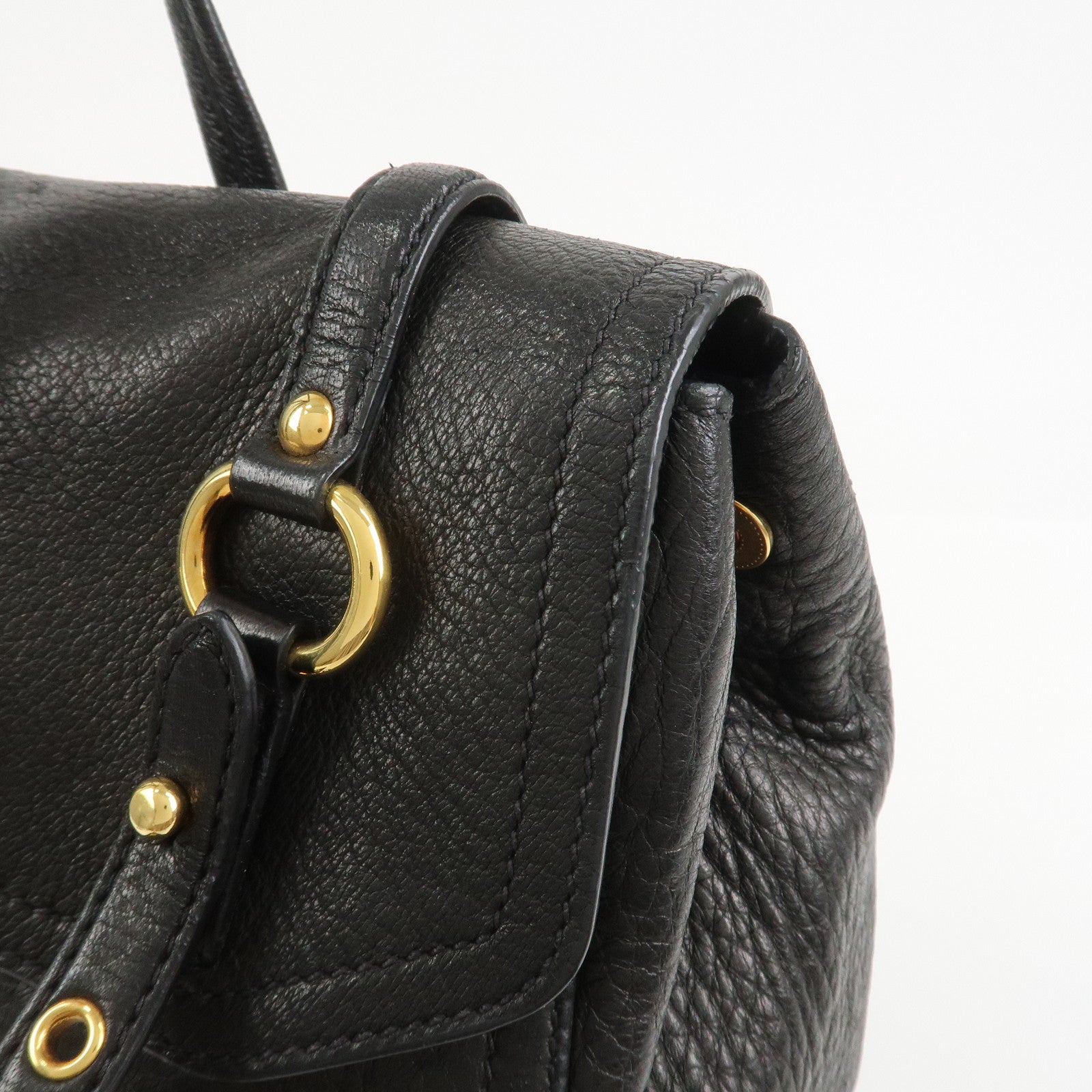 MIU MIU Leather Tote Bag Shoulder Bag Black