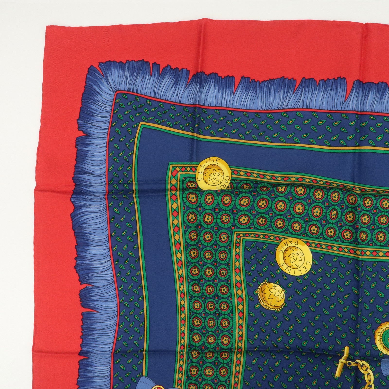 CELINE Silk 100% Scarf Red Blue Yellow Multicolor