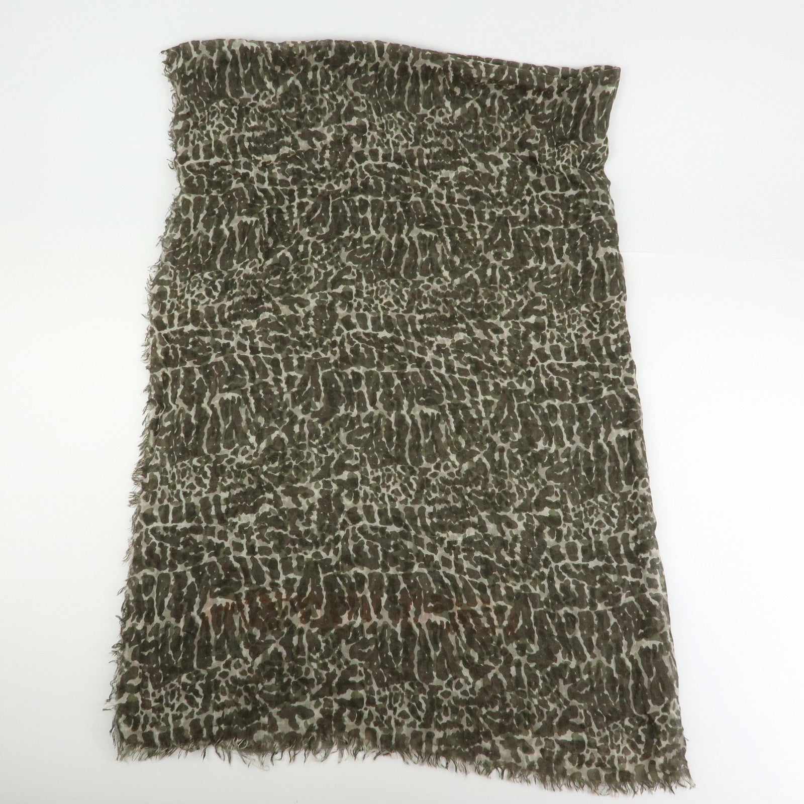 Louis Vuitton Leopard Print Cashmere Silk Scarf Shawl Khaki 400505