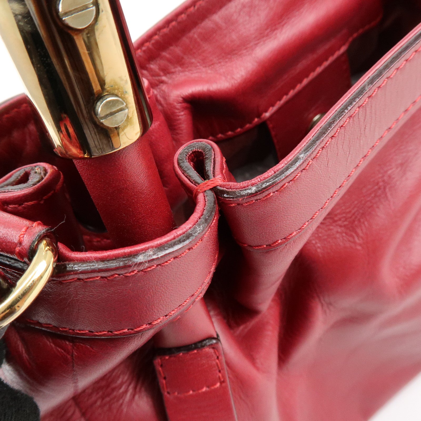 Chloe Victoria Leather 2Way Bag Shoulder Bag Hand Bag Red
