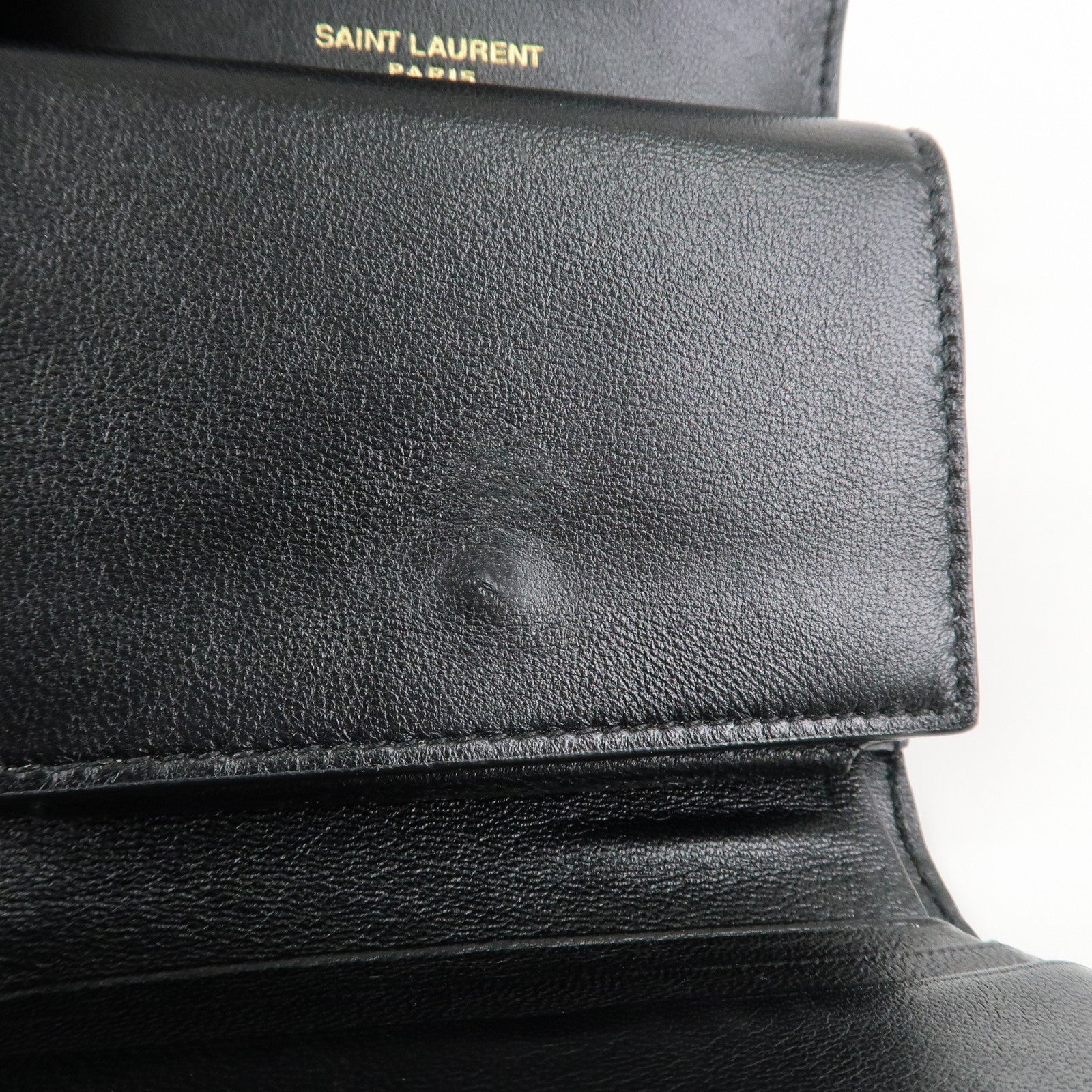 SAINT LAURENT Cassandra Leather Compact Wallet Black