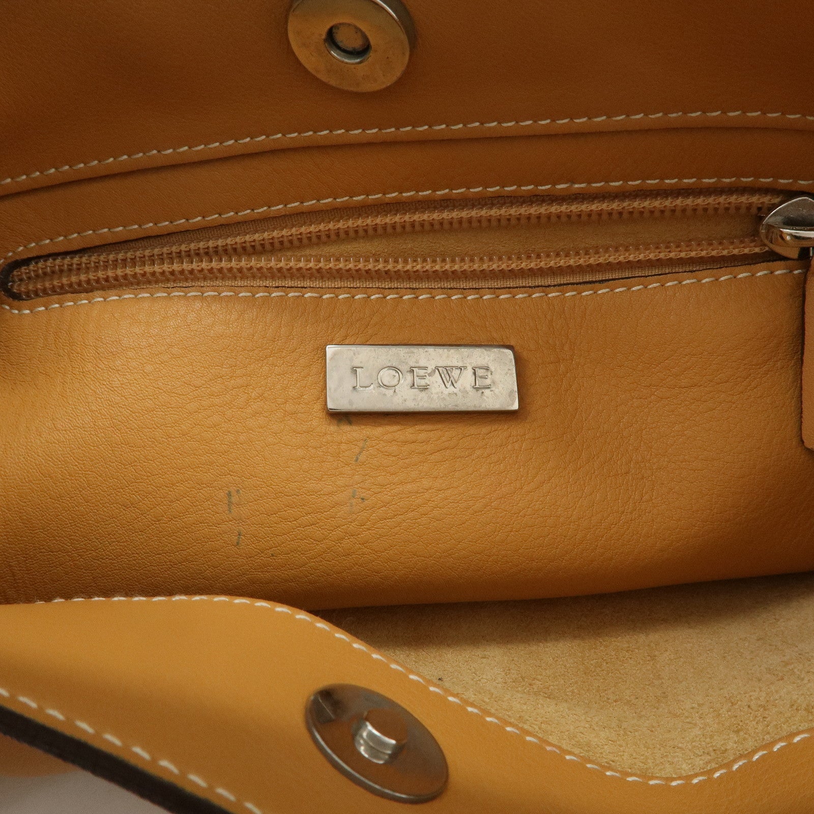LOEWE Logo Leather Shoulder Bag Hand Bag Tote Bag Light Brown