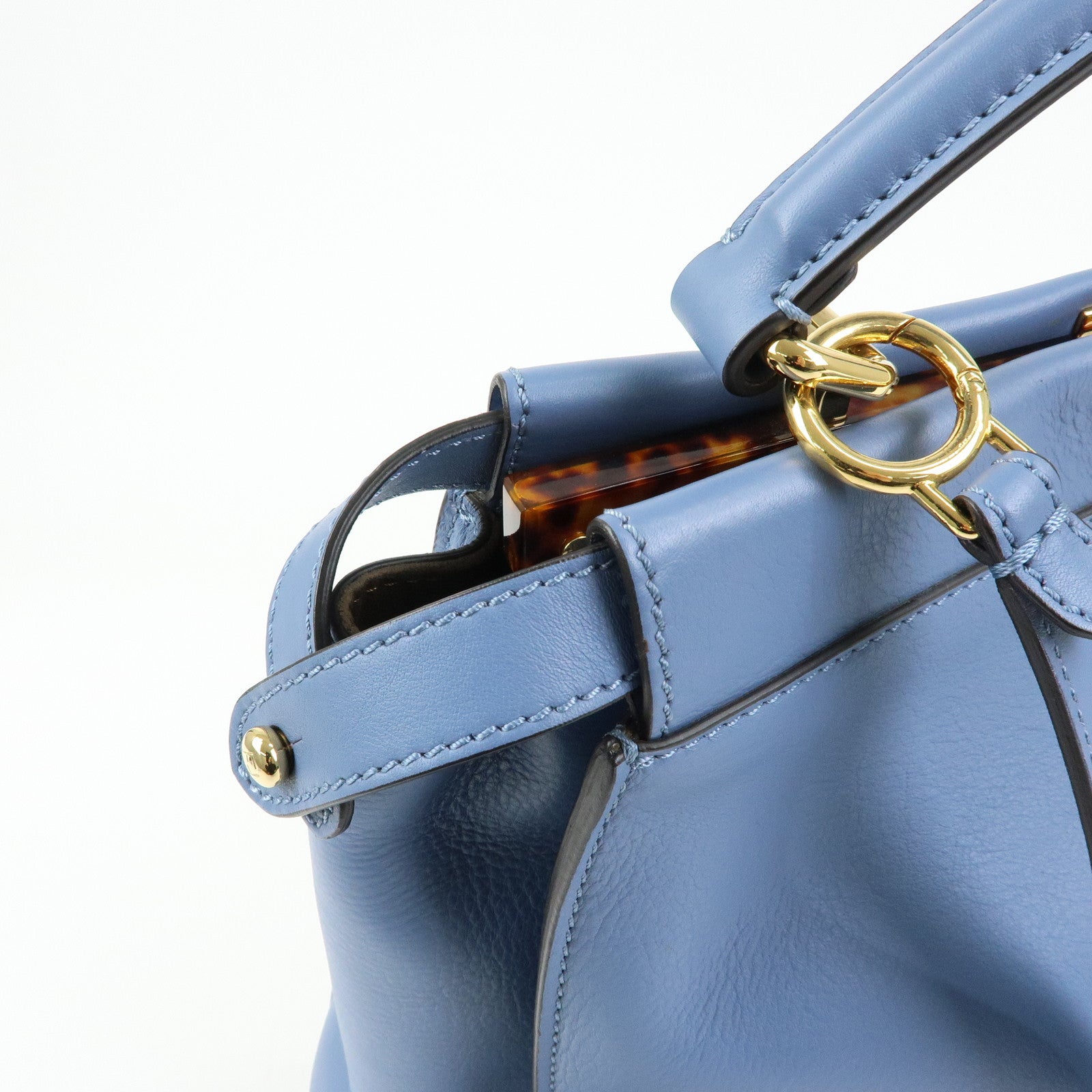 FENDI Peekaboo Leather 2Way Bag Tote Shoulder Bag Light Blue 8BN210