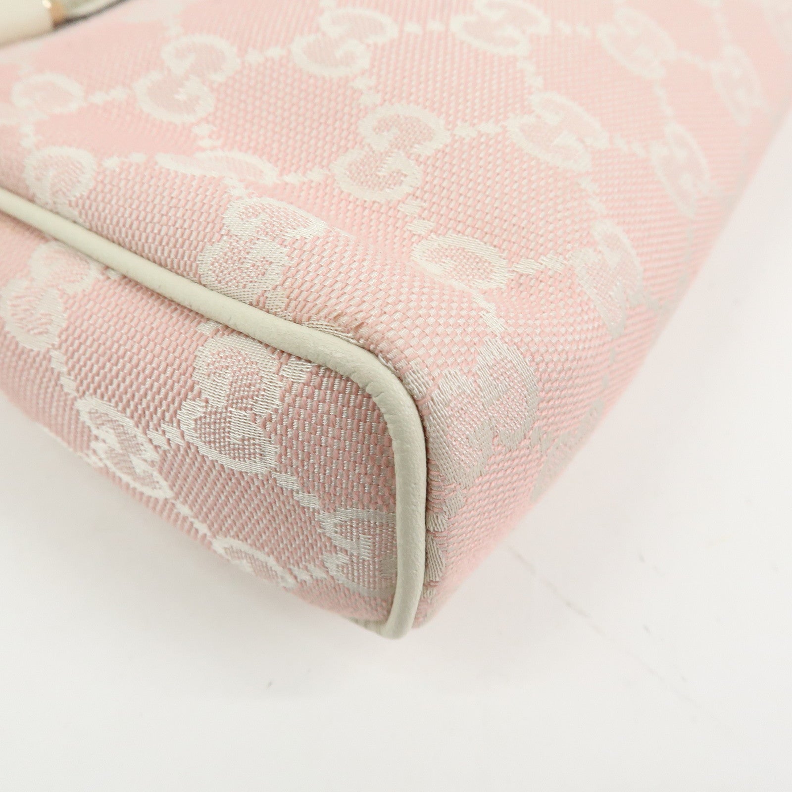 GUCCI Abbey GG Canvas Leather Hand Bag Pouch Pink Ivory 145750