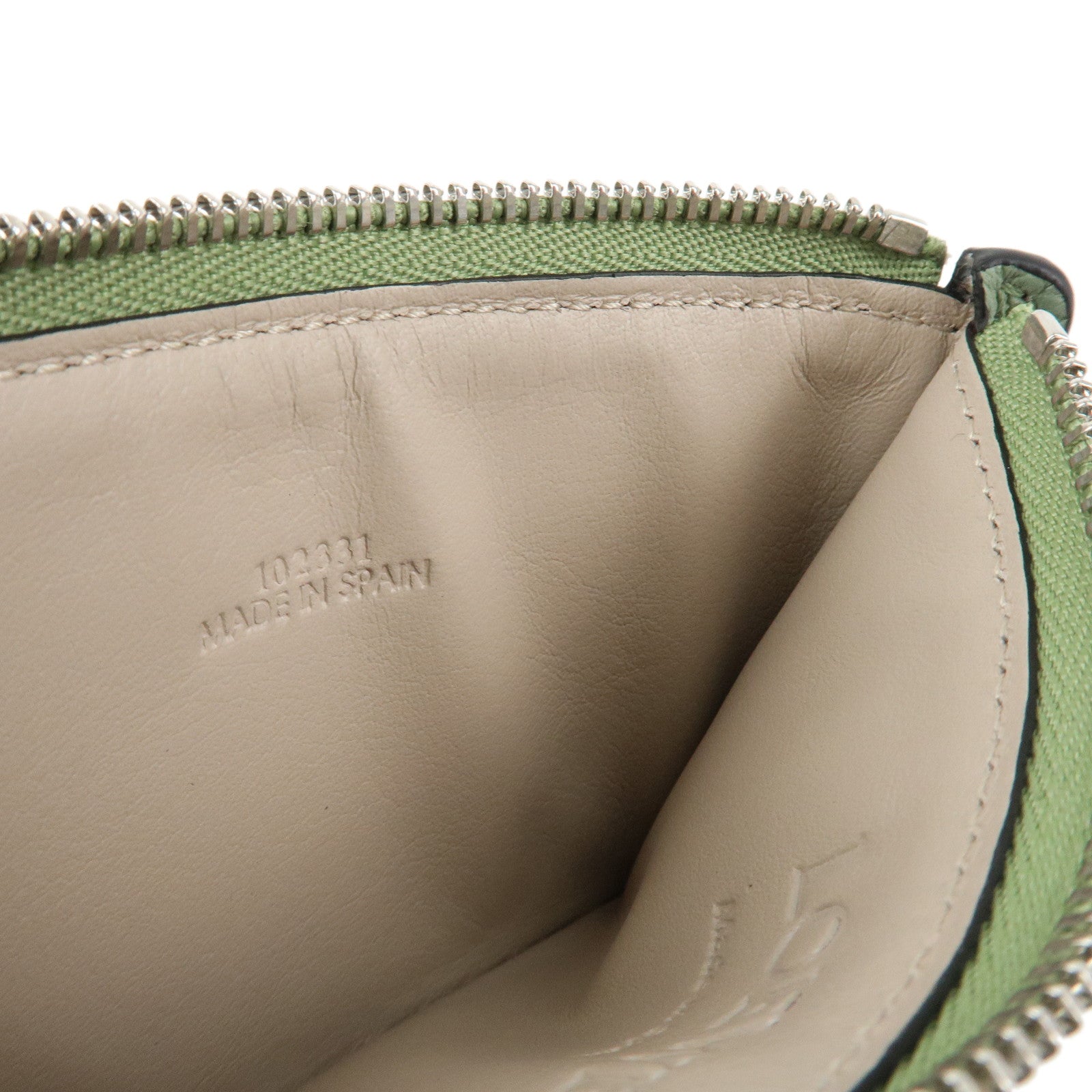 LOEWE Fragment Soft Grained Calf Coin Case Card Case Light Green Brown Used