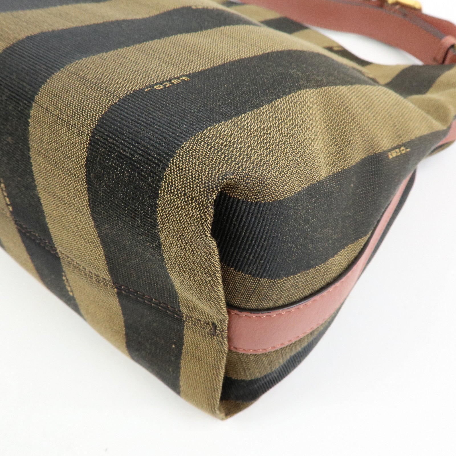 FENDI Pequin Canvas Leather Shoulder Bag Brown Pink 8BR669
