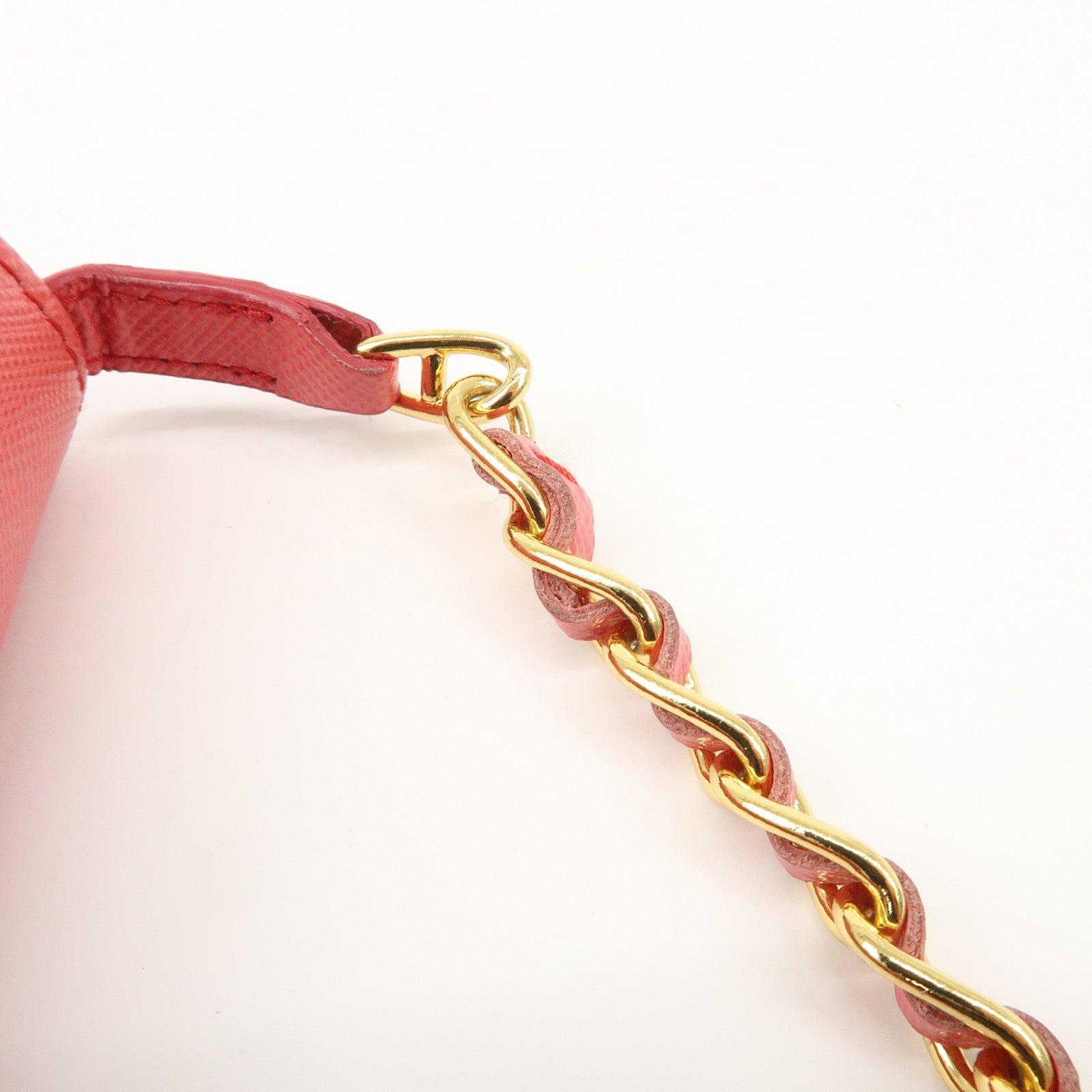 PRADA Saffiano Metal Chain Strap Wallet Shoulder Bag Pink Gold 1M1290 Used