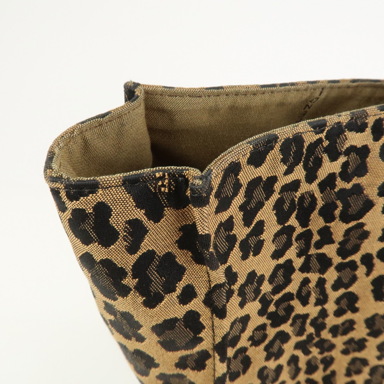 FENDI Canvas Leather Leopard Tote Bag Hand Bag Brown Red 8BH173