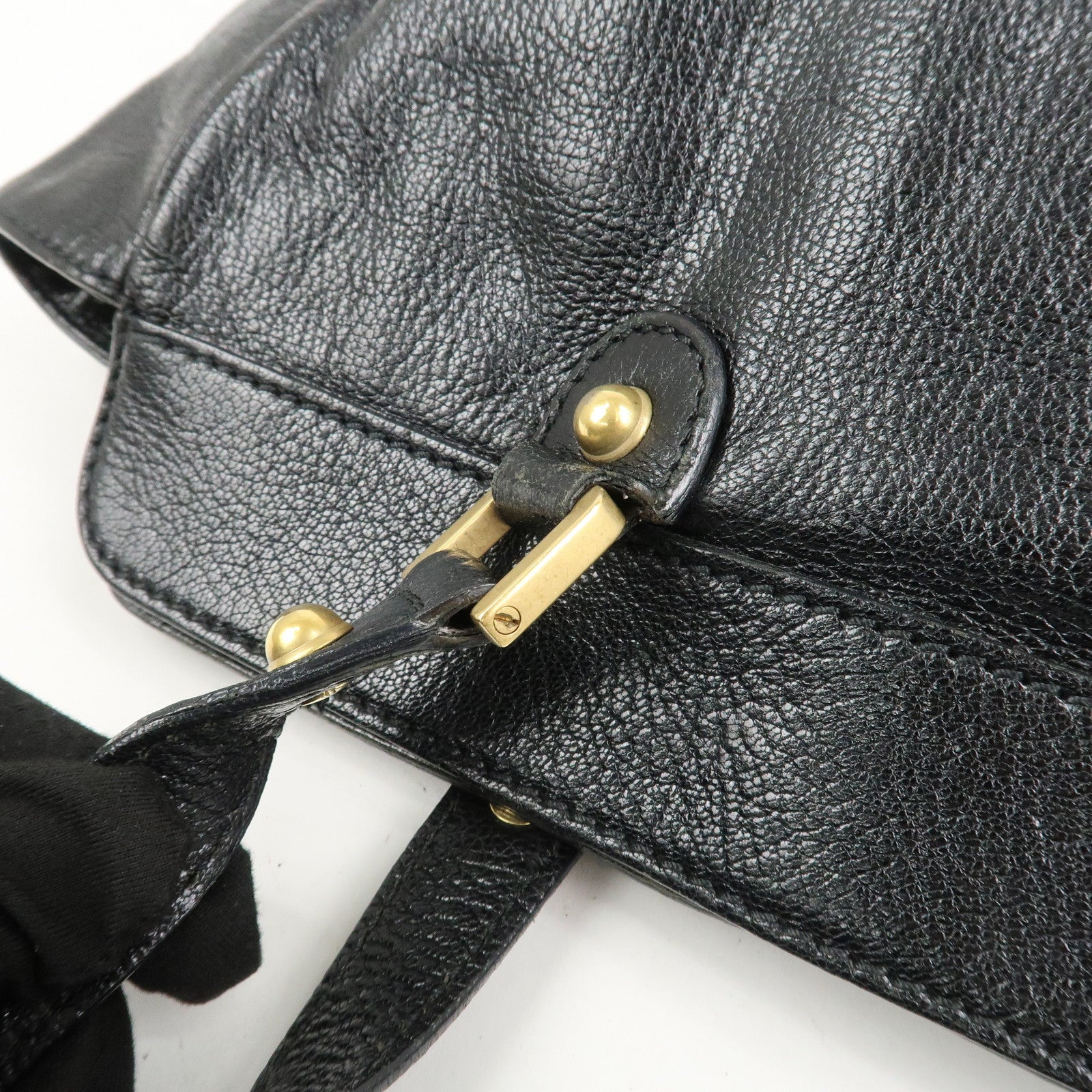 GUCCI Interlocking G Leather Blondie Studs Hand Bag Black 121551