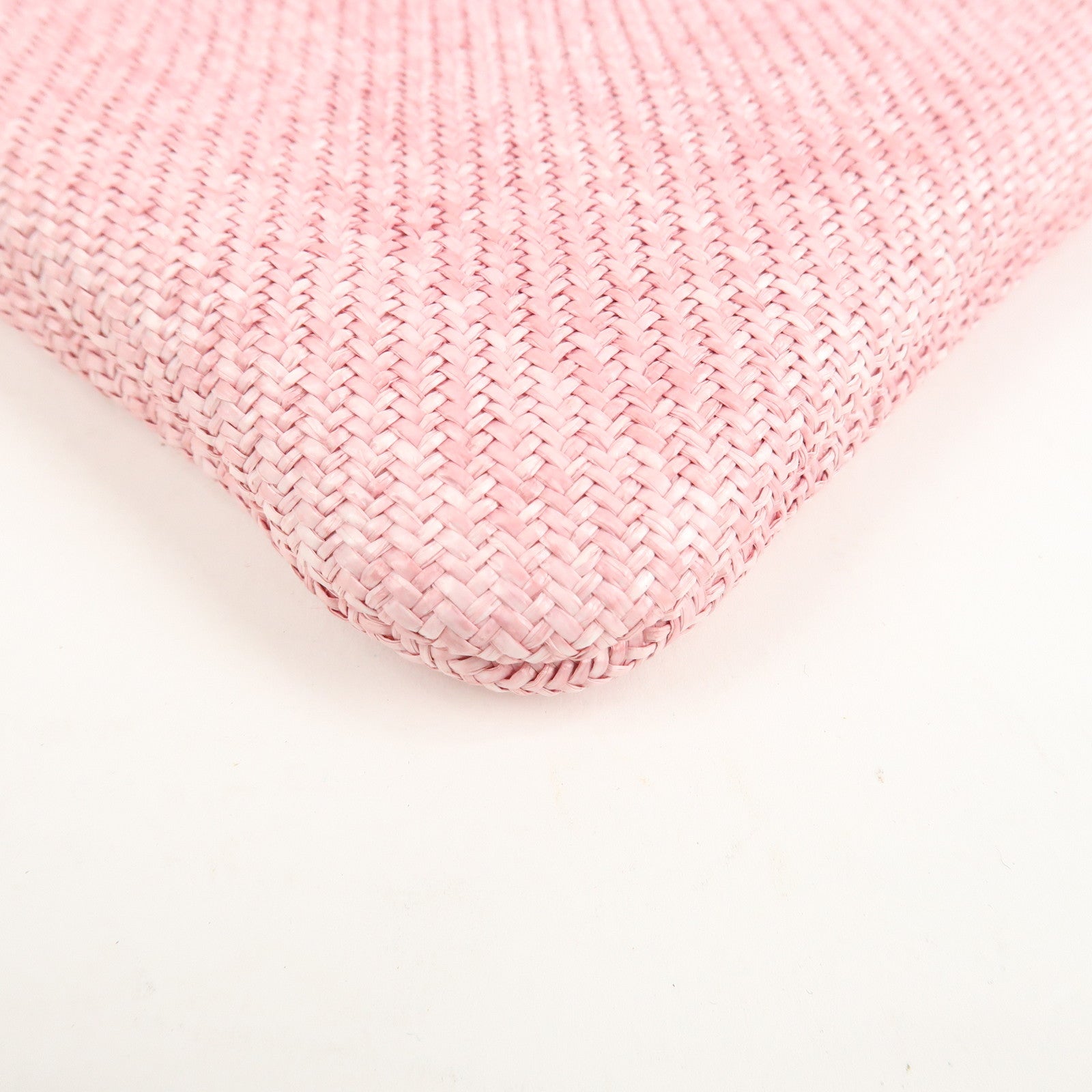 CHANEL Deauville Straw Clutch Bag Pouch Pink Red