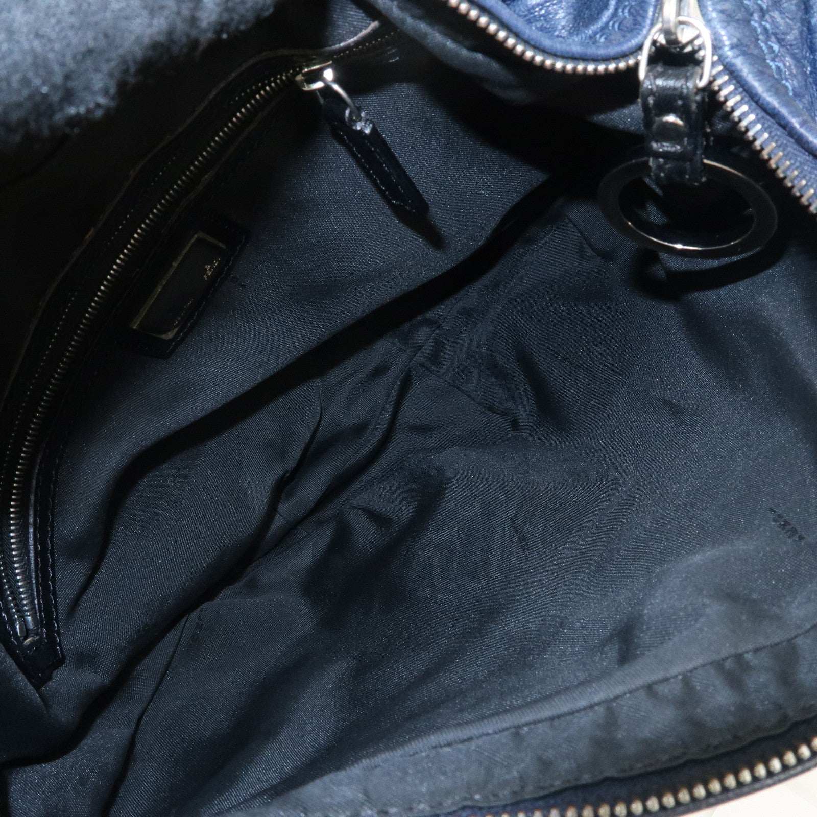 FENDI Leather Shoulder Bag Navy Black Silver HDW 8BR293 Used