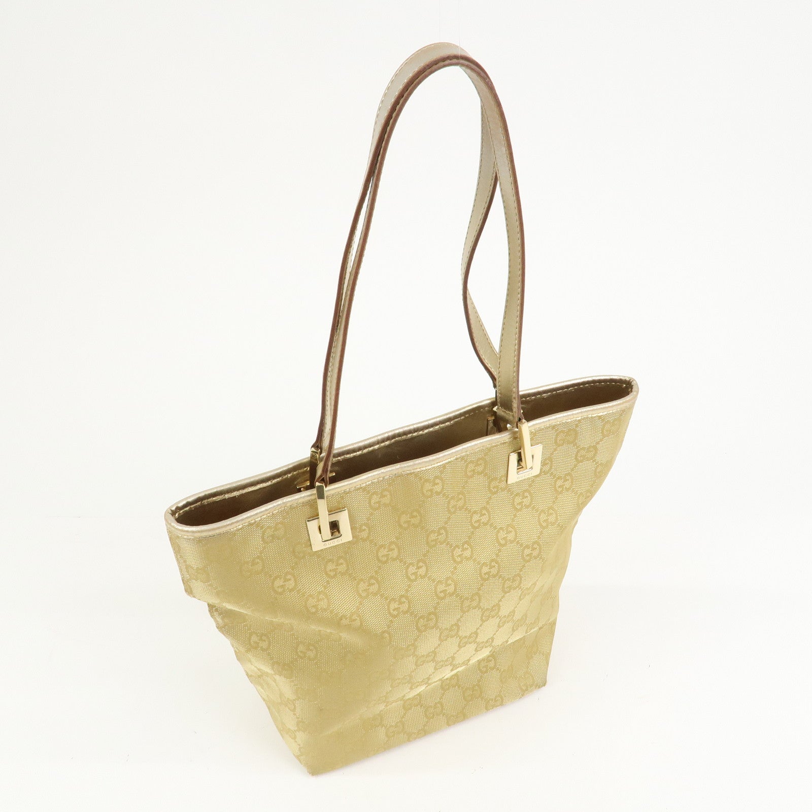 GUCCI GG Canvas Leather Shoulder Bag Tote Bag Gold 002.1099