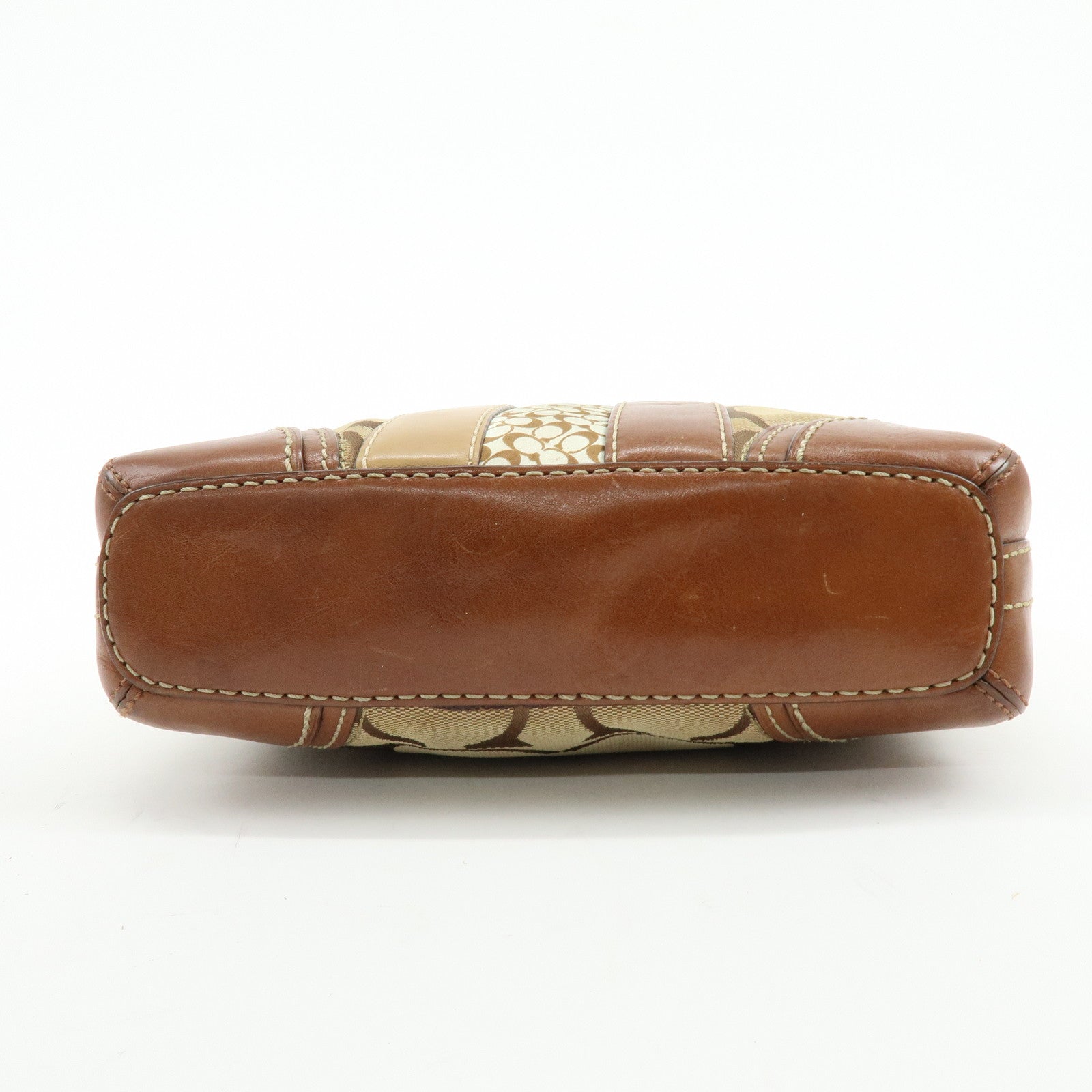 COACH Signature Set of 2 Canvas Leather Shoulder Bag Beige Camel