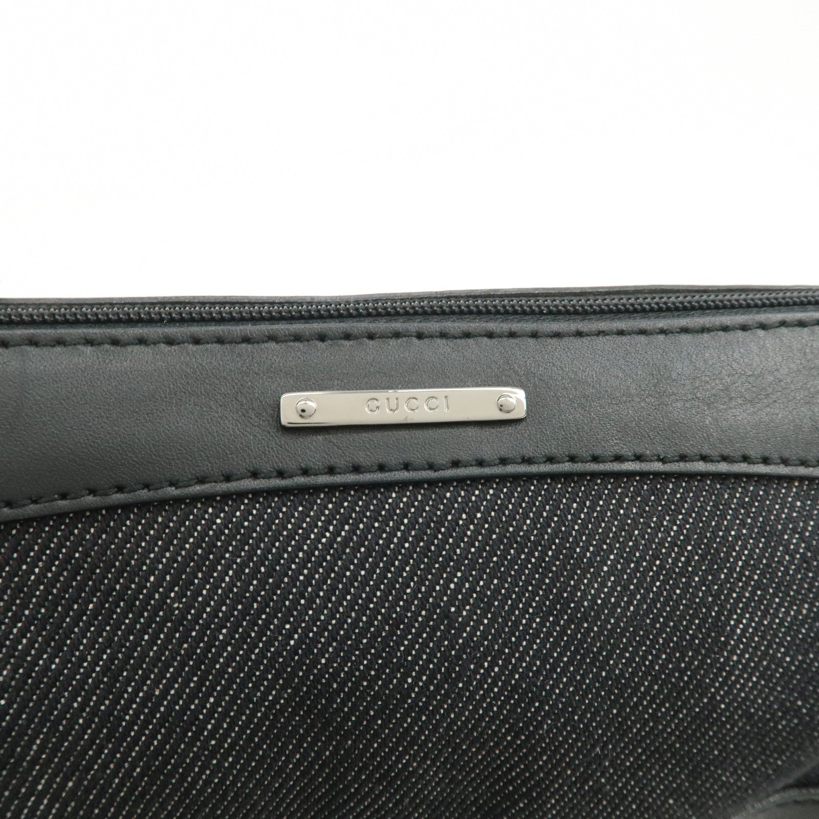 GUCCI Sherry Leather Denim Accessory Pouch Hand Bag Black 92820