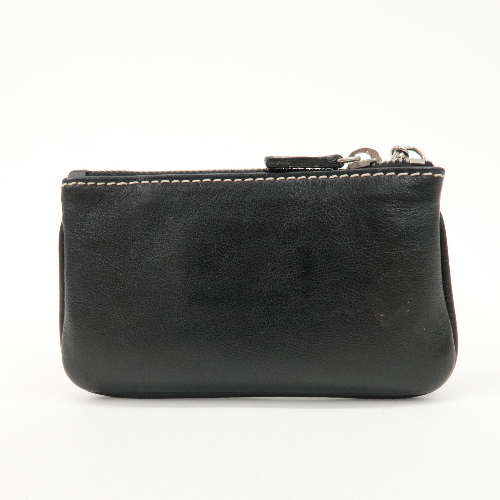 Christian Dior CD Logo Leather Coin Case Key Case Silver HDW Black Used