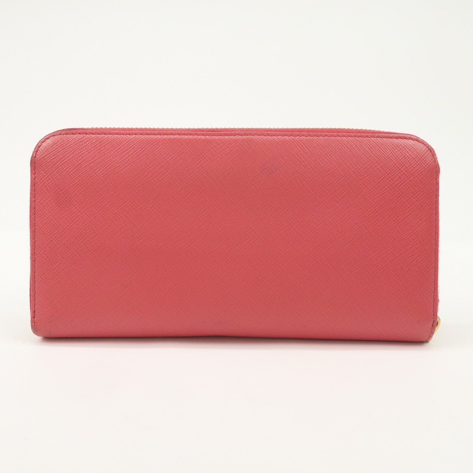 PRADA Logo Saffiano Leather Round Zippy Long Wallet Pink 1M0506