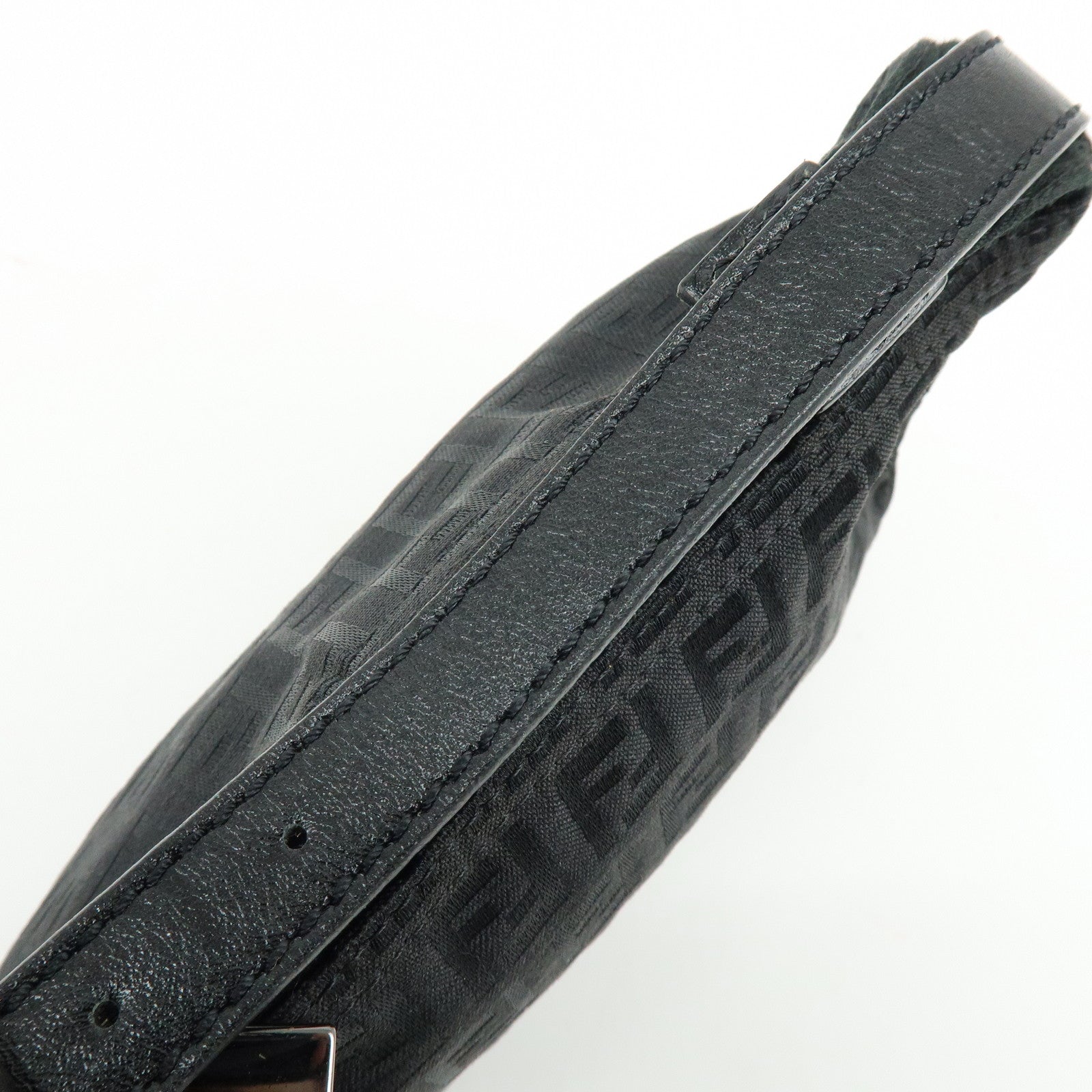 FENDI Zucchino Canvas Leather Hand Bag Pouch Black 8N0001