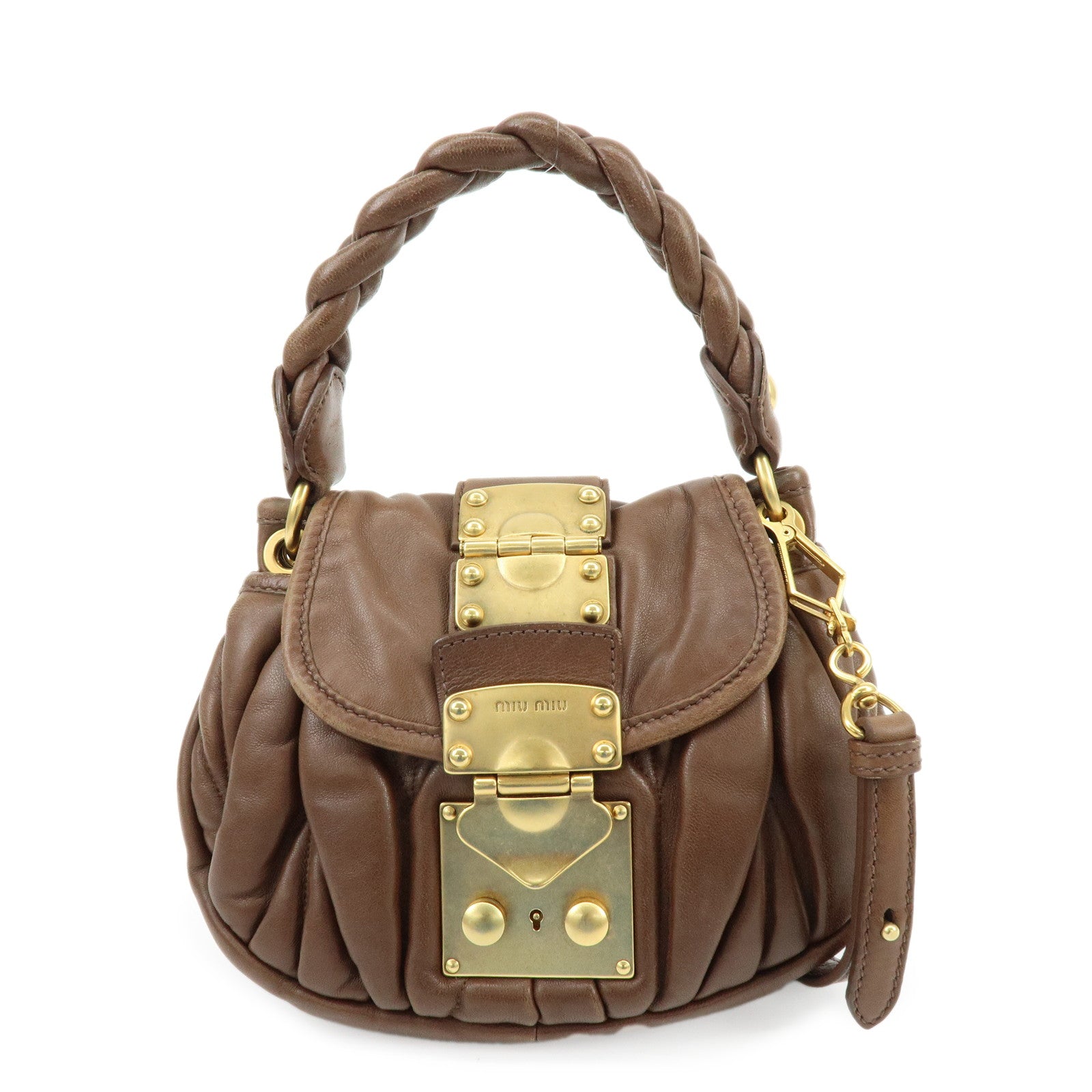 MIU MIU Matelasse Leather 2Way Bag Hand Shoulder Bag Brown 5BH188