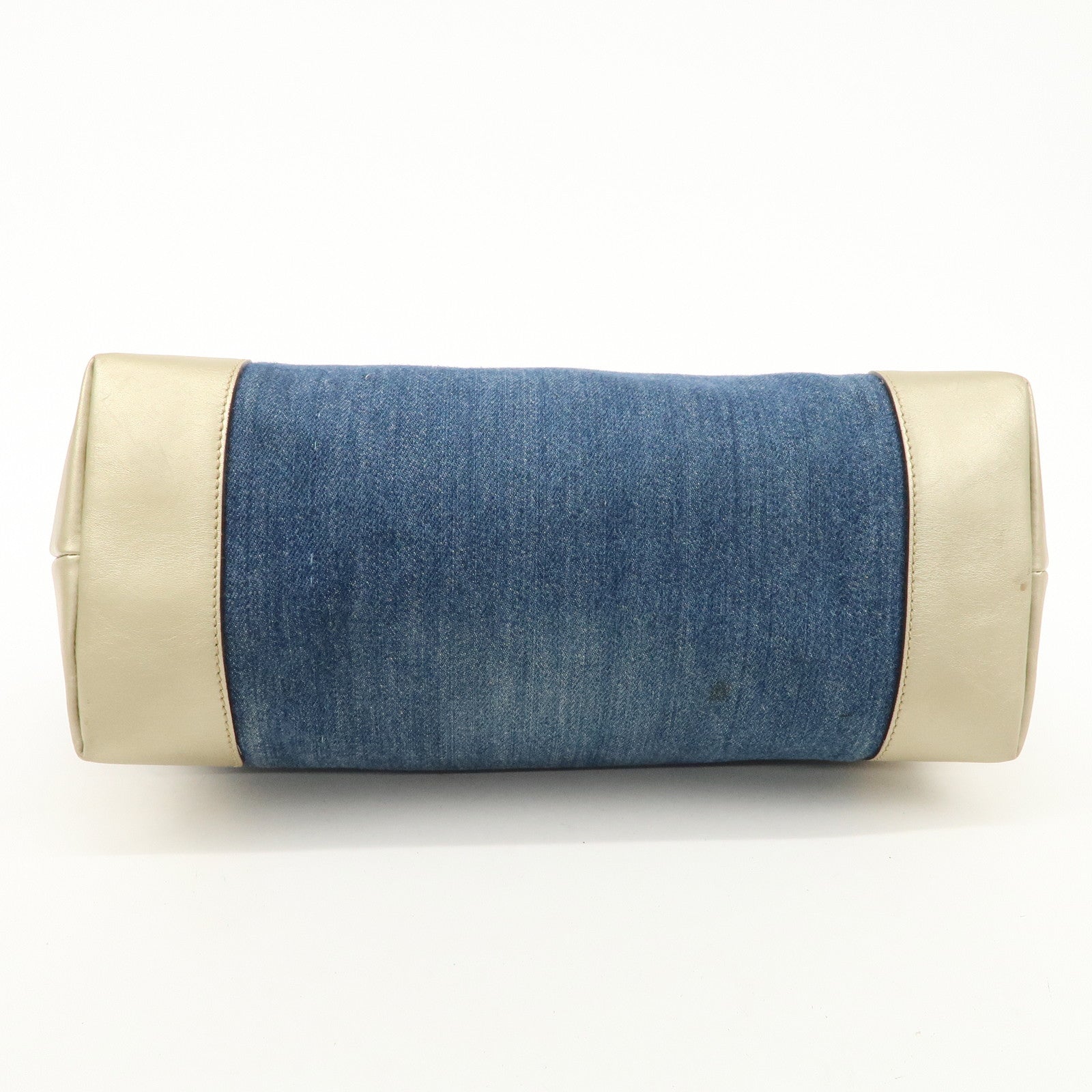 GUCCI Craft Denim Leather Tote Bag Shoulder Bag Blue Gold 348715 Used