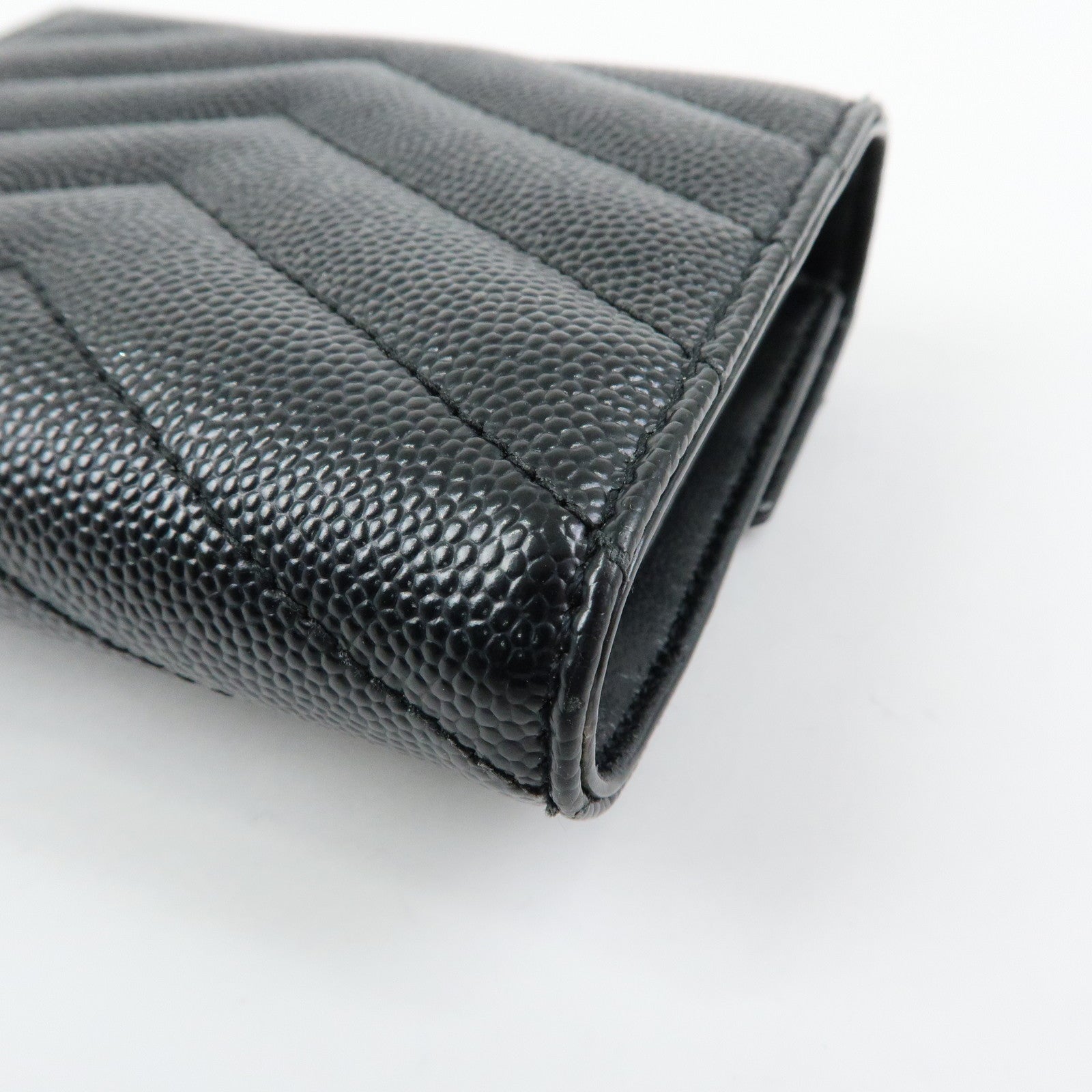 SAINT LAURENT PARIS Cassandra Leather Compact Wallet Black 692061