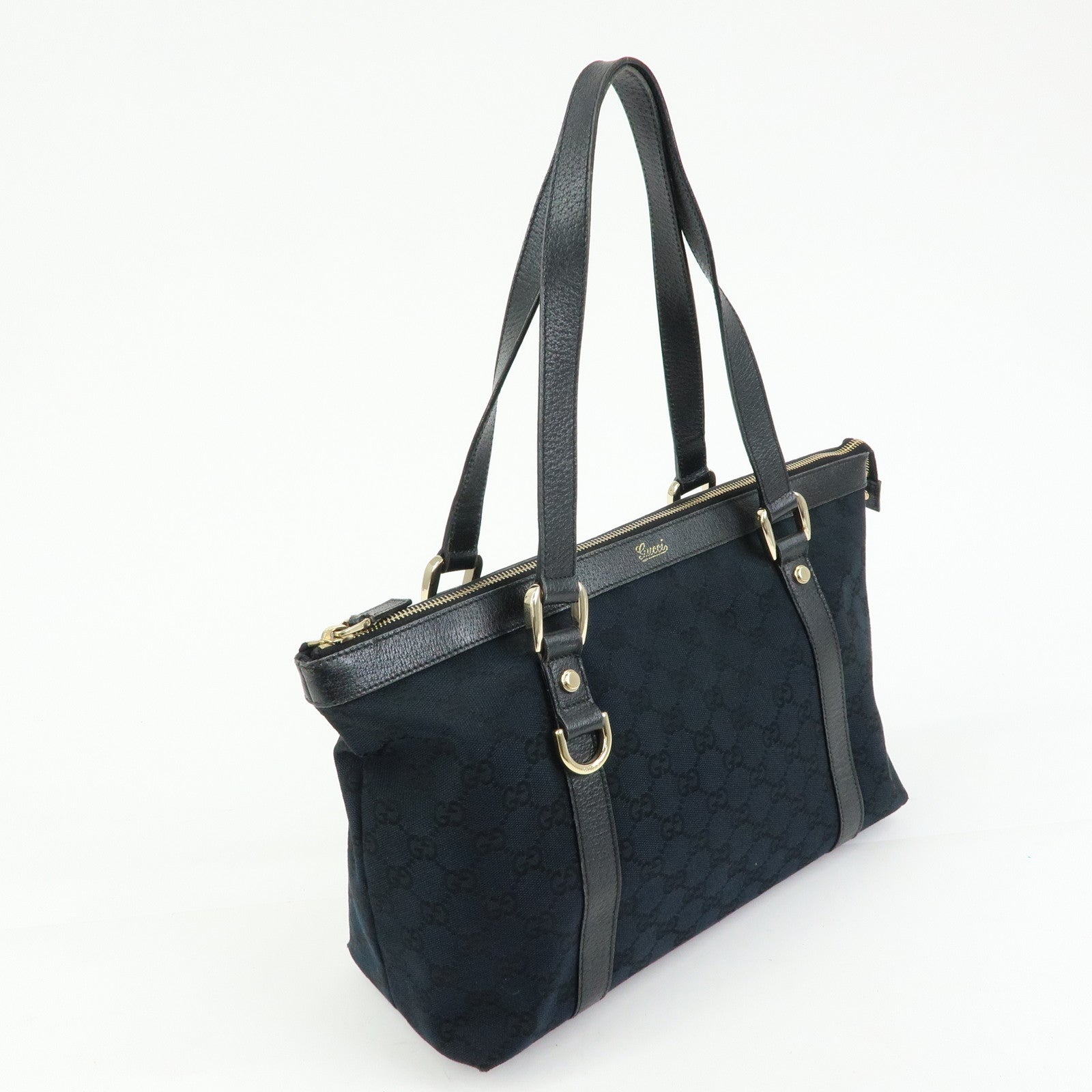 GUCCI Abbey GG Canvas Leather Tote Bag Shoulder Bag Black 141470