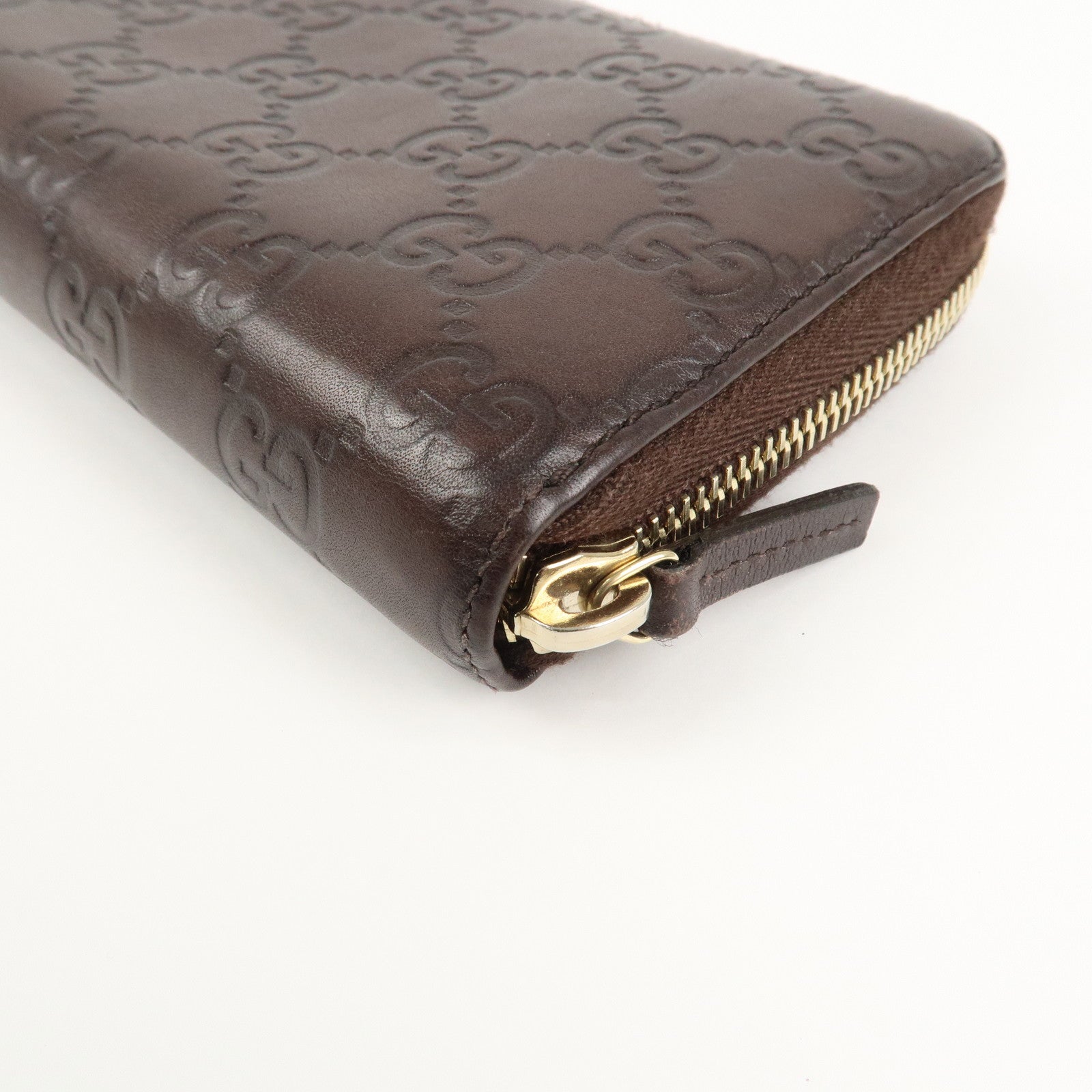 GUCCI Guccissima Leather Round Zippy Long Wallet Dark Brown 112724 Used