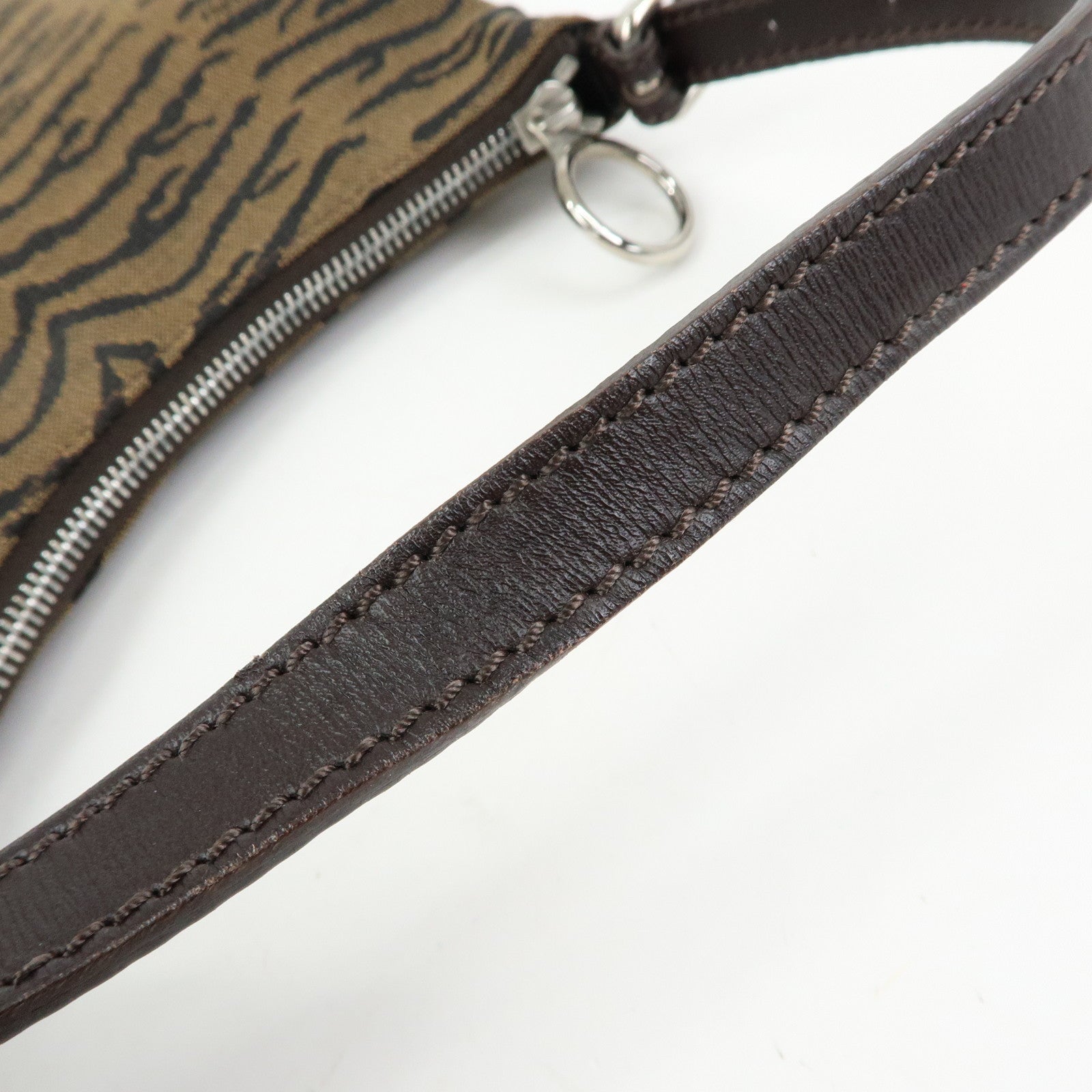 FENDI Canvas Leather Shoulder Bag Leopard Brown Black 8BR248