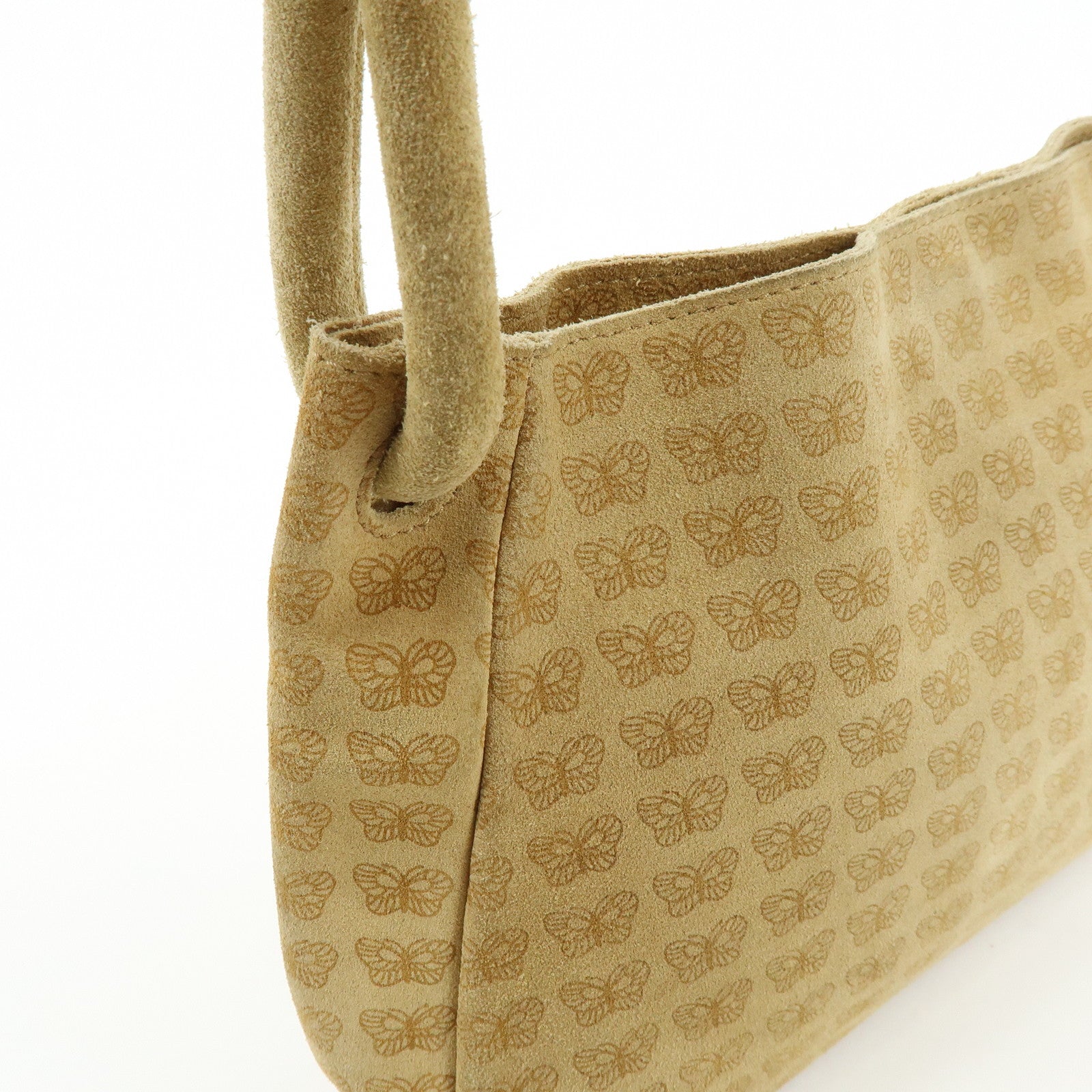 BOTTEGA VENETA Suede Butterfly Shoulder Bag Hand Bag Beige