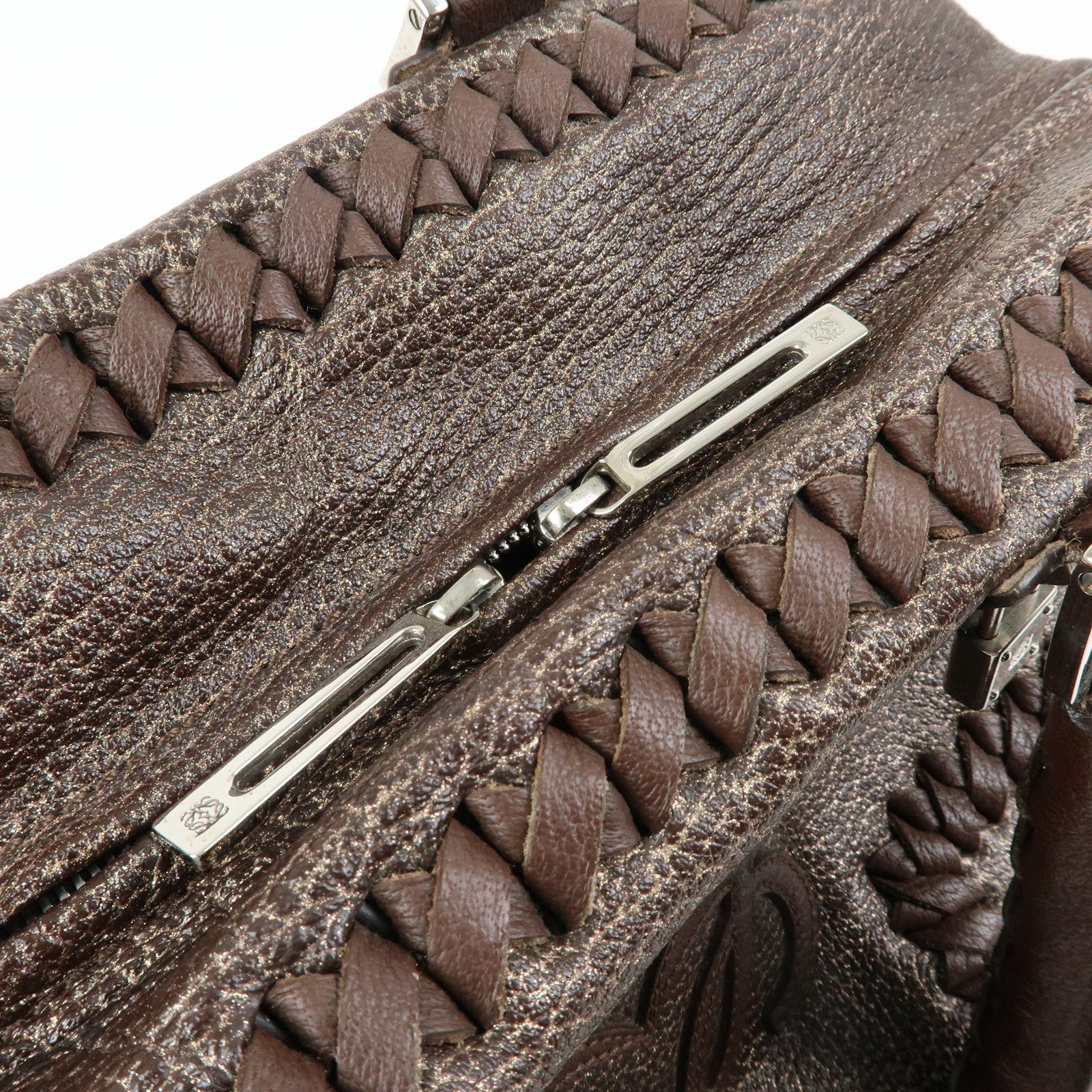 LOEWE Anagram Amazona 36 Leather Hand Bag Boston Bag Brown