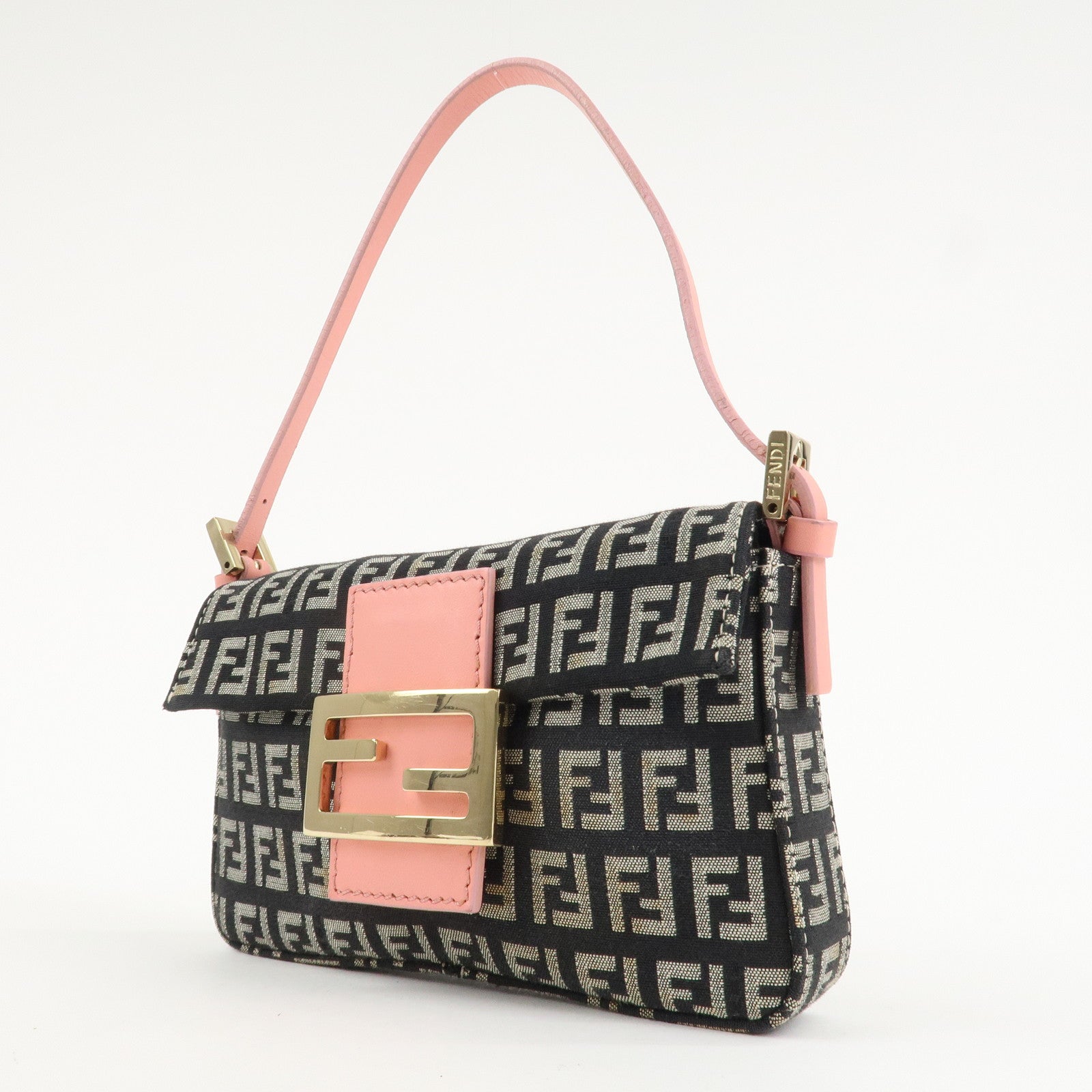 FENDI Small Mamma Baguette Zucchino Canvas Leather Hand Bag 8BK005 Used